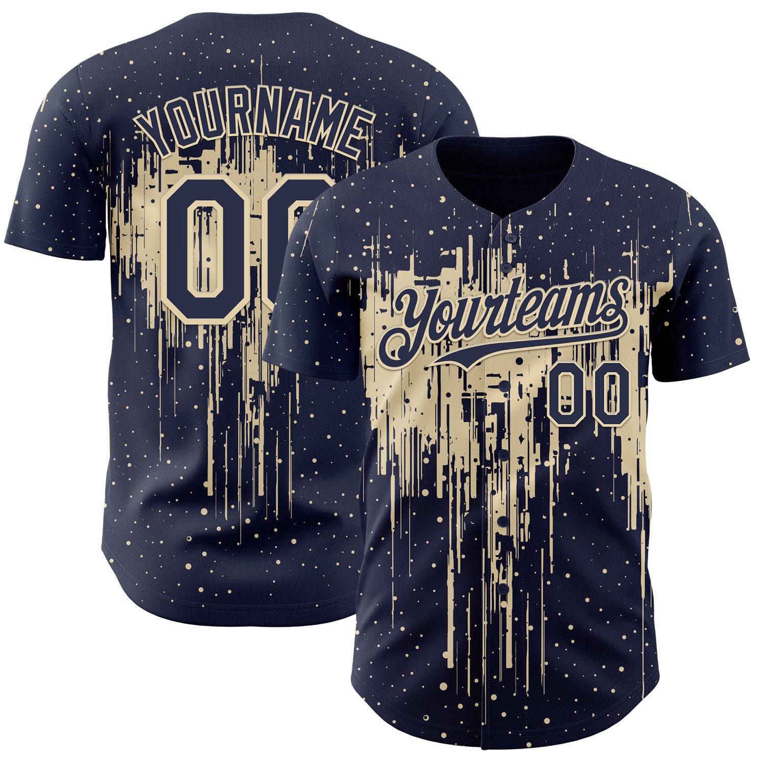 Custom Navy Cream 3D Pattern Design Dripping Splatter Paint Authentic Baseball Jersey
