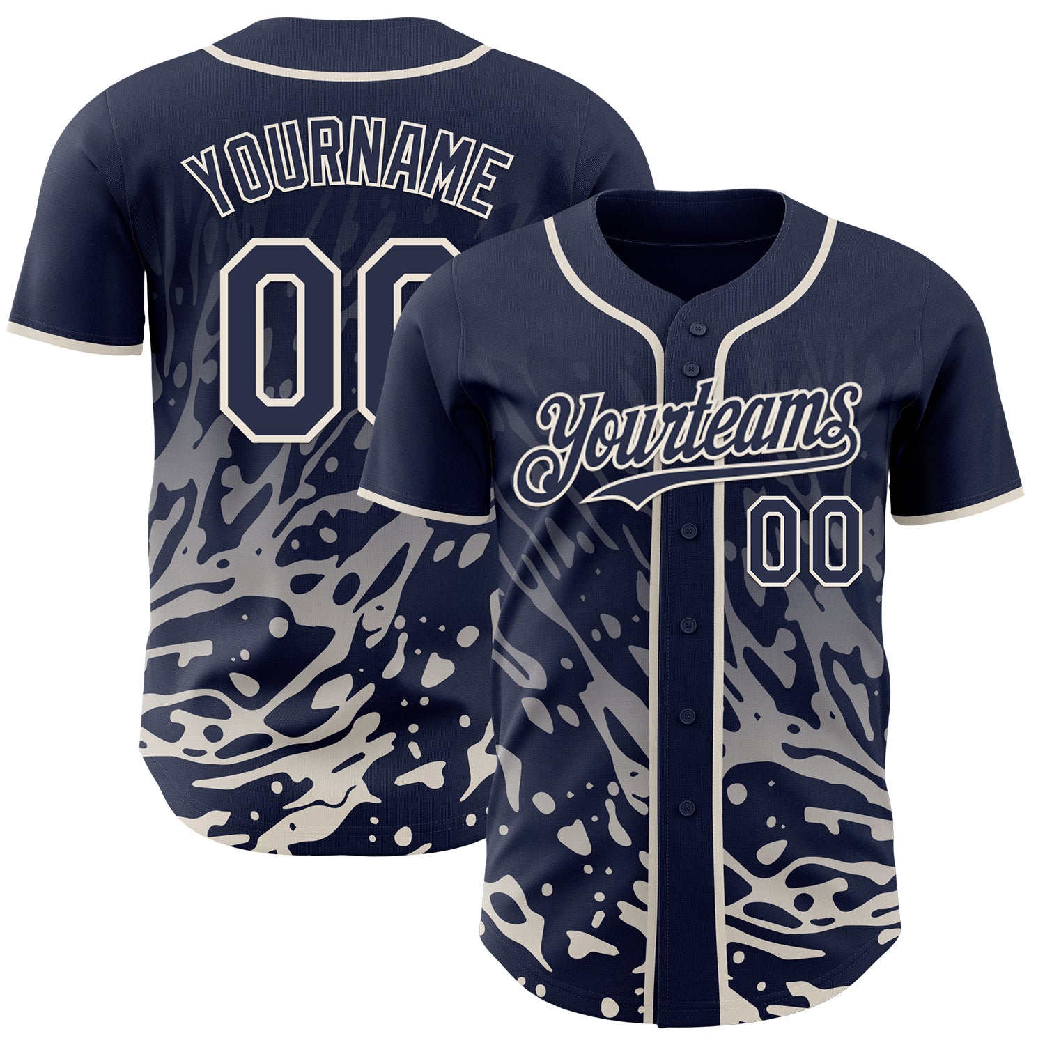 Custom Navy-Cream Fluid Liquid Wave Splatter Authentic Baseball Jersey
