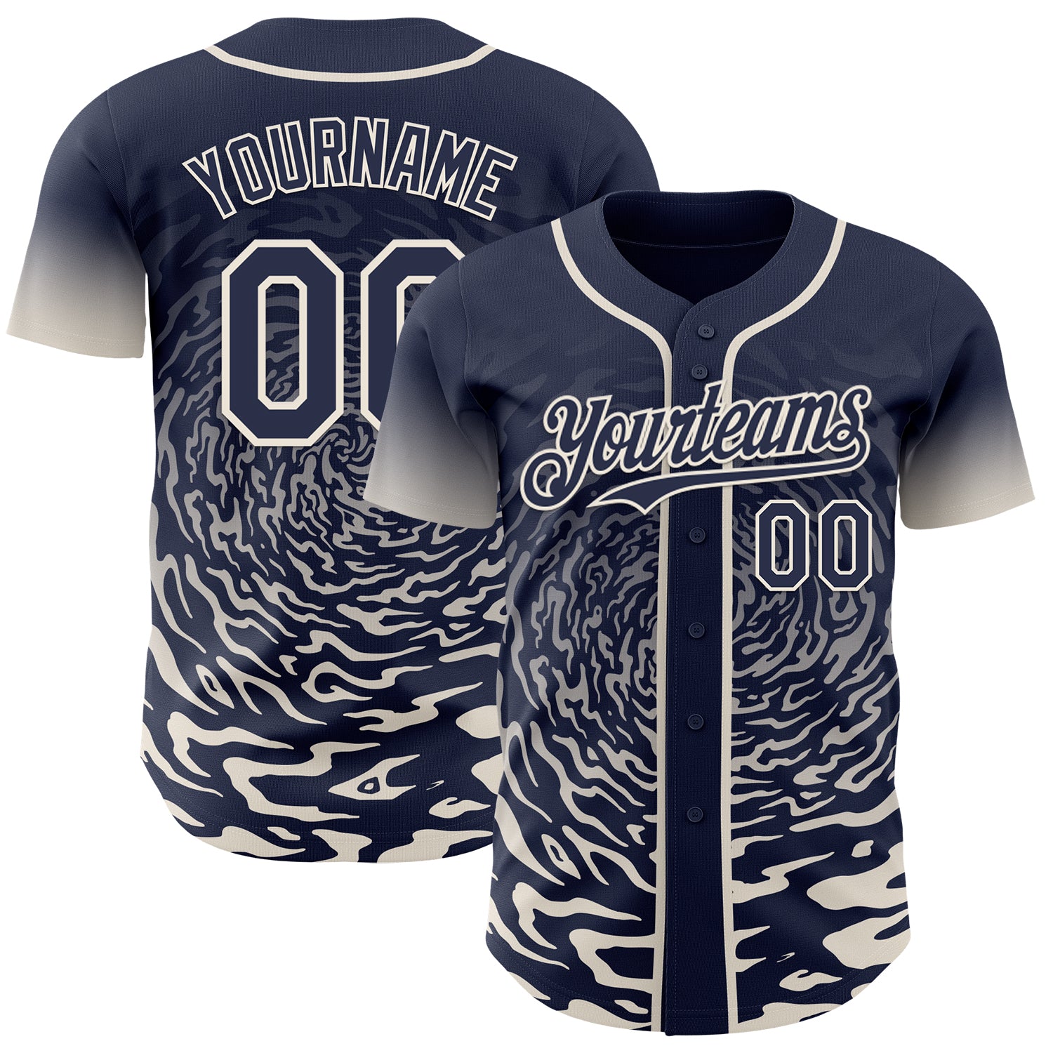 Custom Navy-Cream Fluid Wave Splatter Gradient Authentic Baseball Jersey