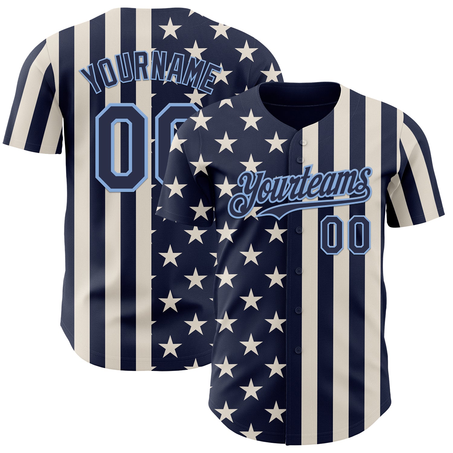 Custom Navy Cream-Light Blue USA Flag Patriotic Split Stars and Stripes Authentic Baseball Jersey
