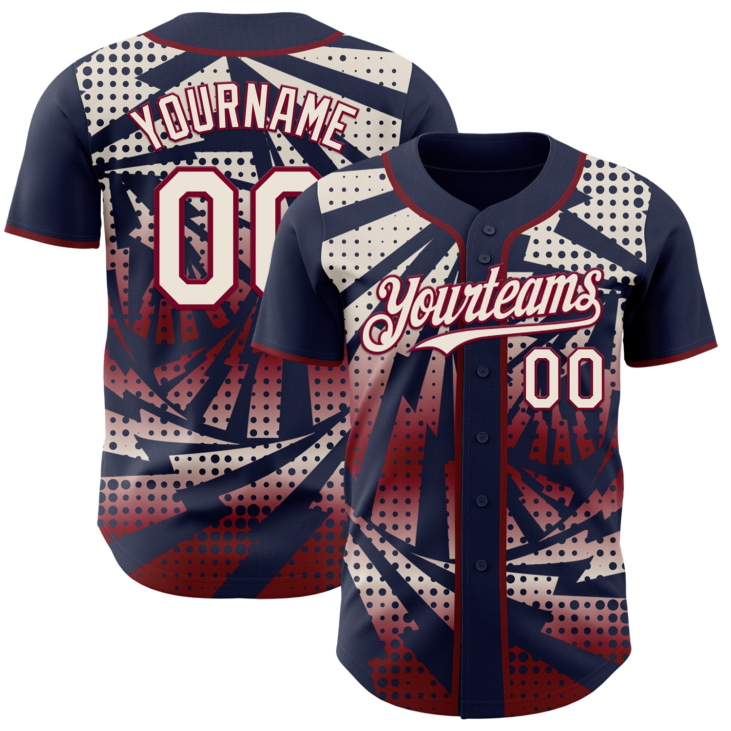 Custom Navy Cream-Maroon Lightning Gradient Dot Authentic Baseball Jersey