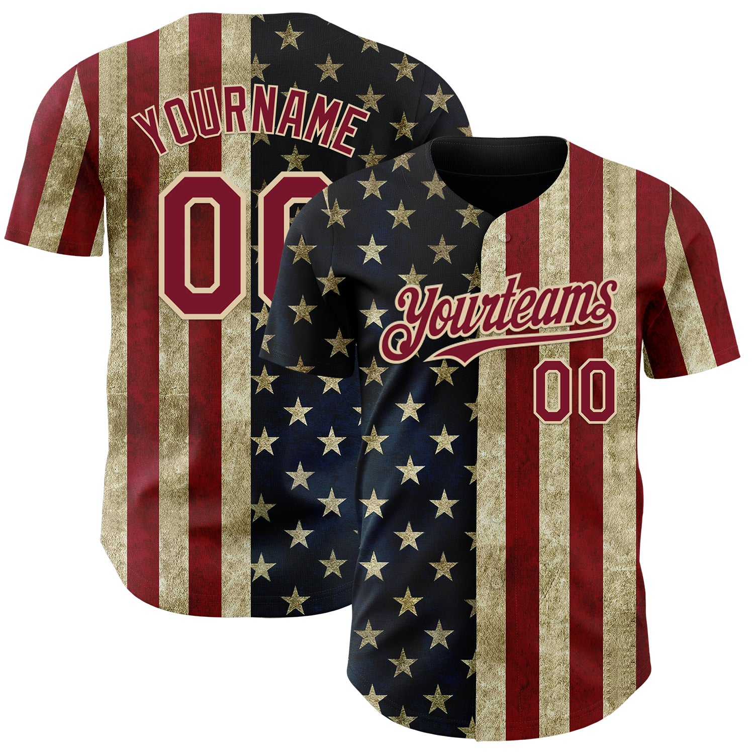 Custom Navy Crimson-City Cream Vintage USA Flag Patriotic Split Stars and Stripes Authentic Baseball Jersey