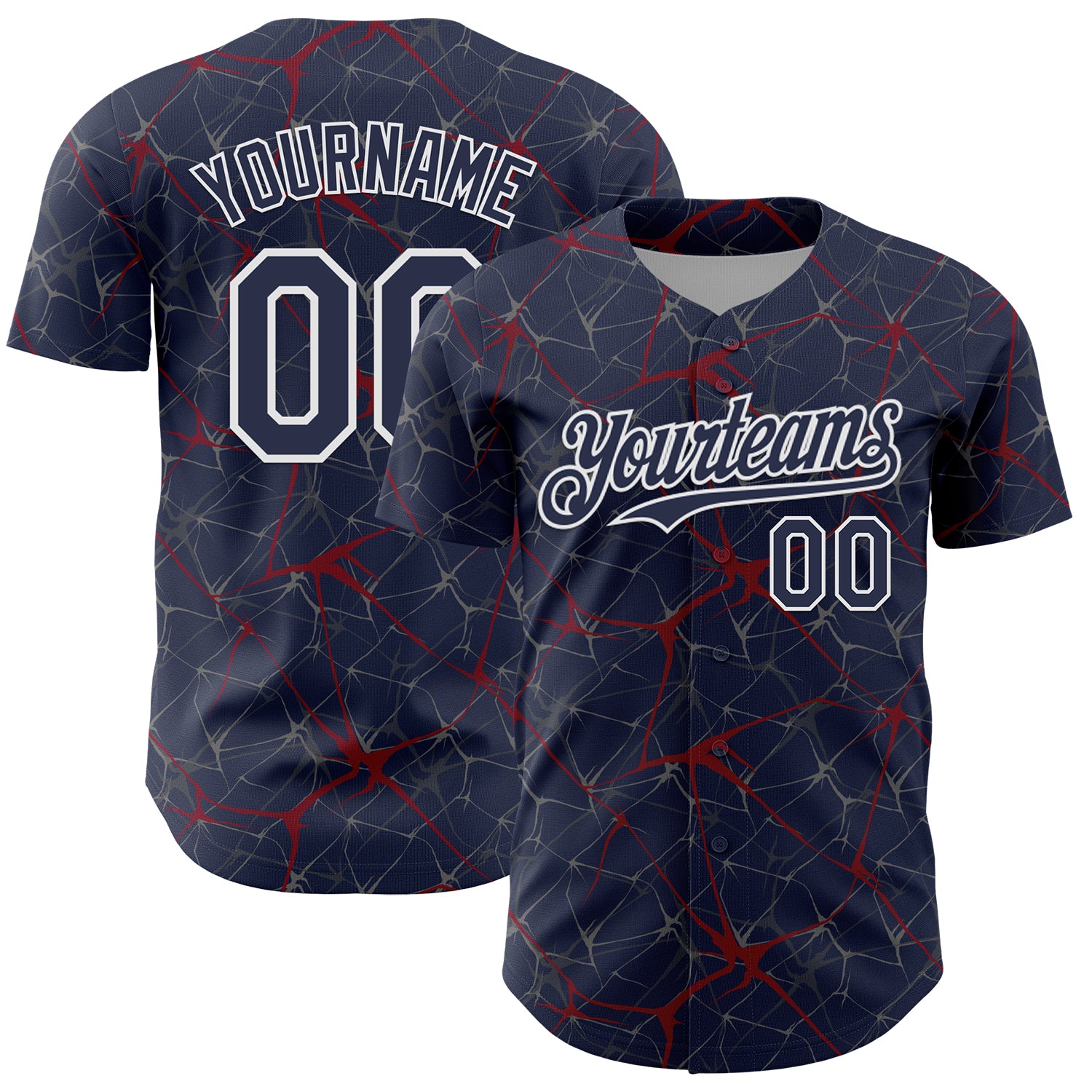 Custom Navy Crimson-White 3D Pattern Design Abstract Network Authentic Baseball Jersey