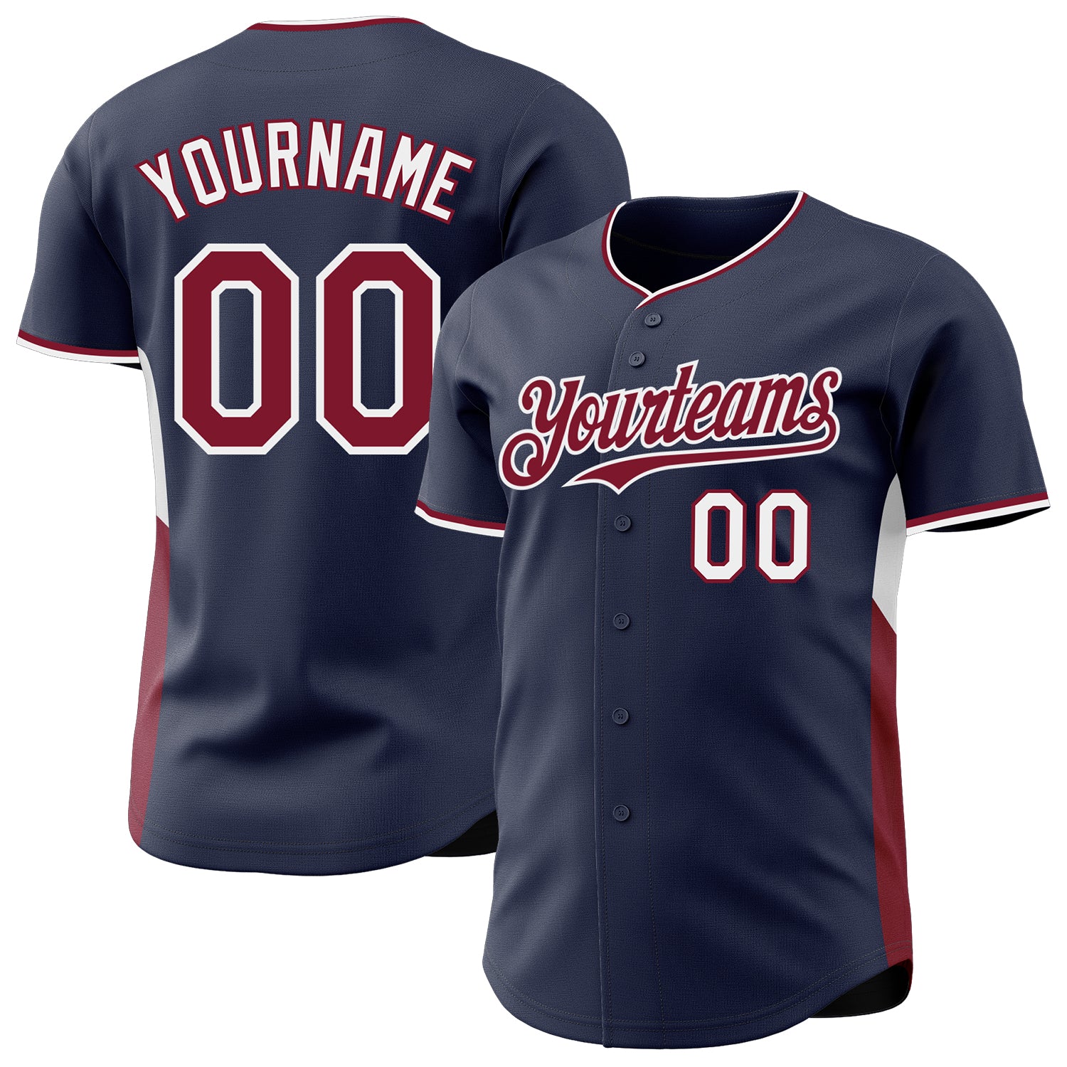 Custom Navy Crimson-White Classic Color Block Side Panel Stripe Authentic Baseball Jersey