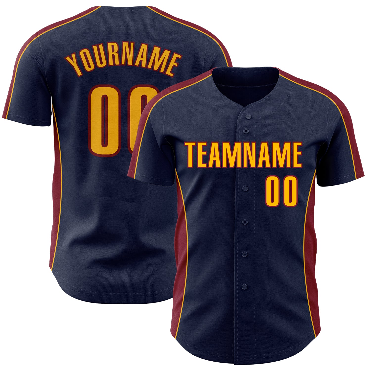 Custom Navy Gold-Crimson Classic Color Block Side Panel Stripe Authentic Baseball Jersey