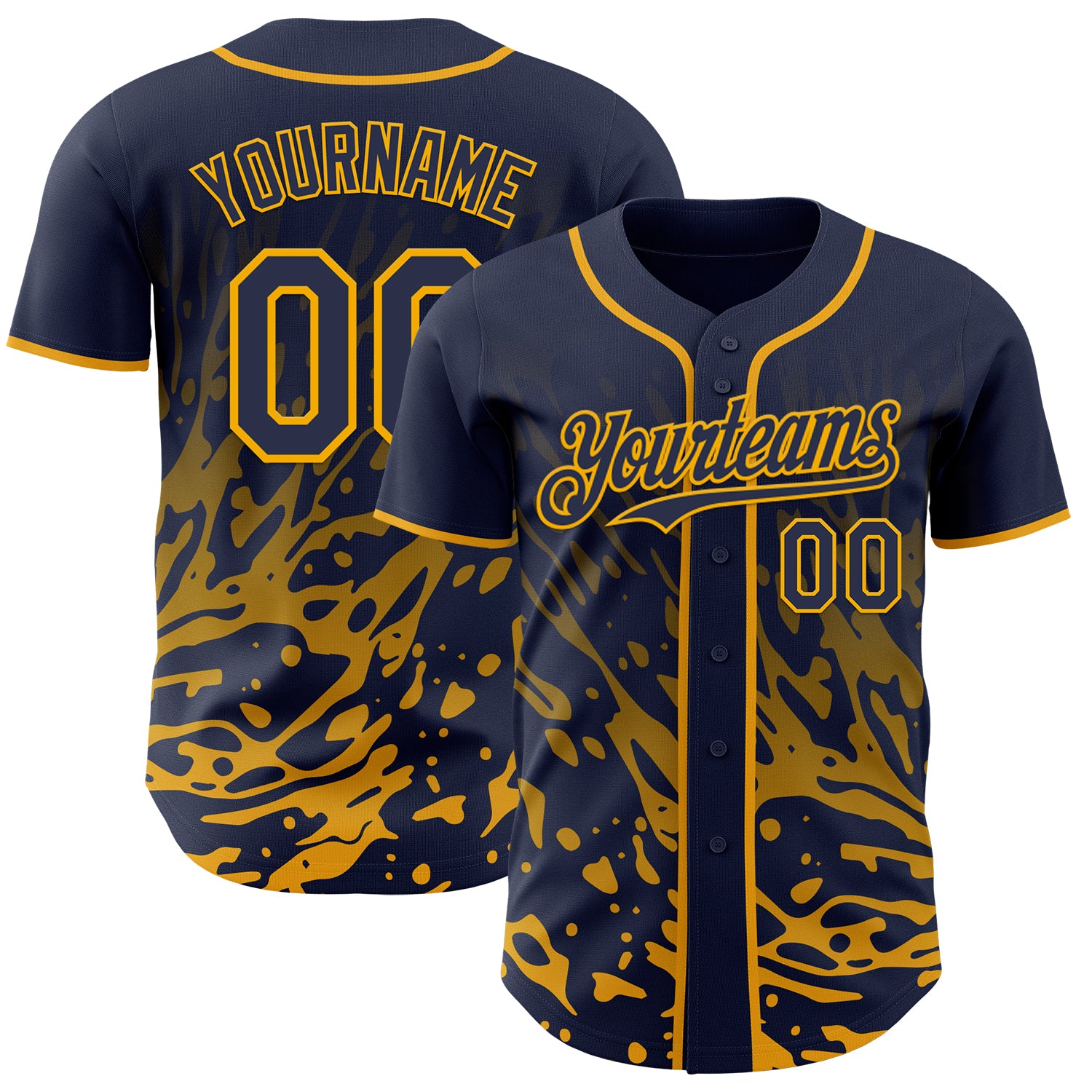 Custom Navy-Gold Fluid Liquid Wave Splatter Authentic Baseball Jersey