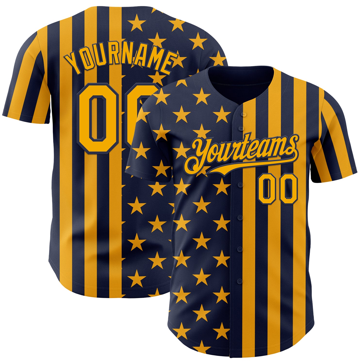 Custom Navy-Gold USA Flag Patriotic Split Stars and Stripes Authentic Baseball Jersey