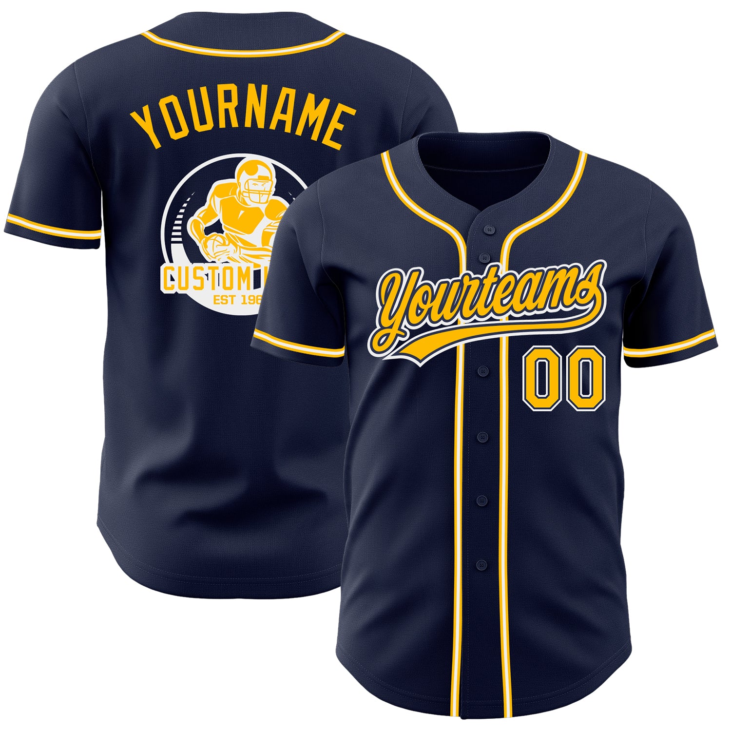 Custom Navy Gold-White Authentic Baseball Jersey