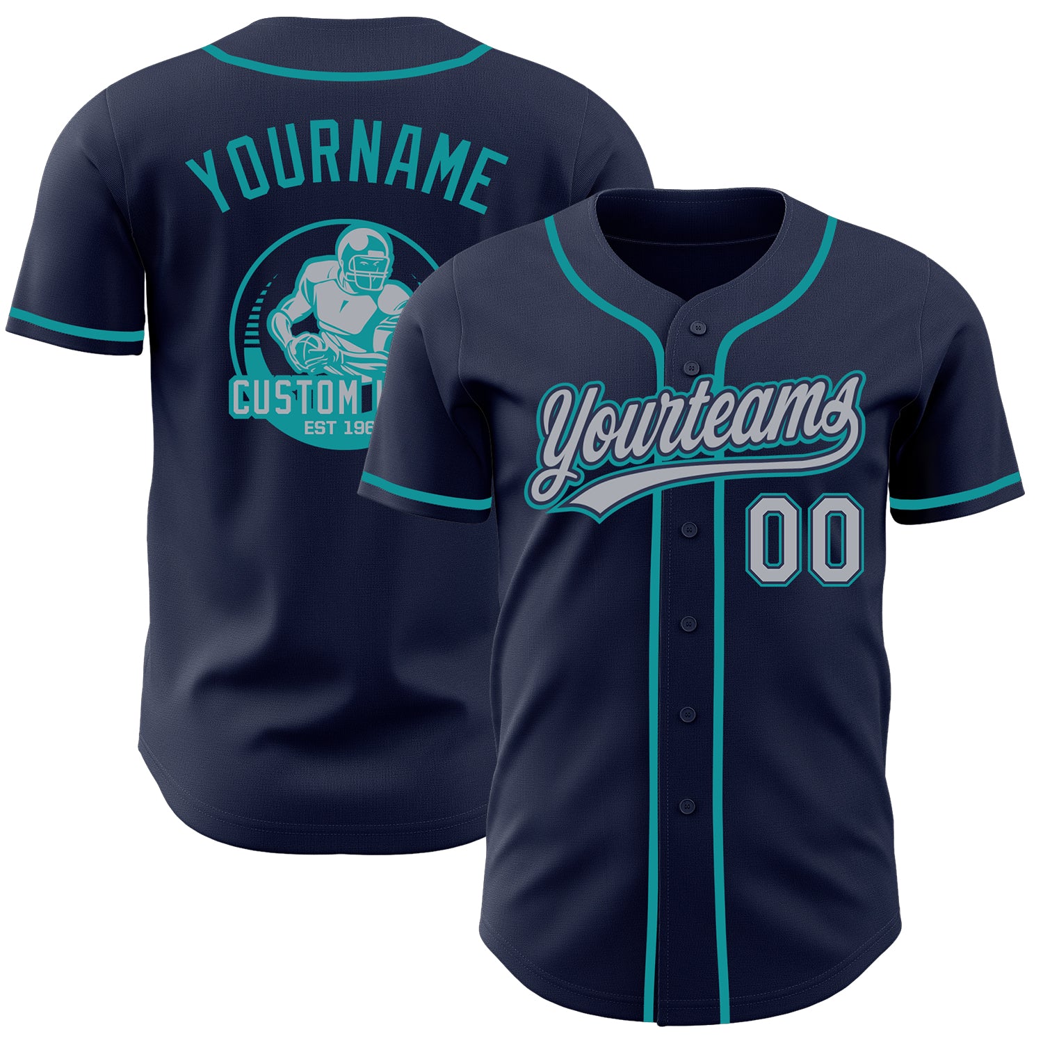 Custom Navy Gray-Teal Authentic Baseball Jersey