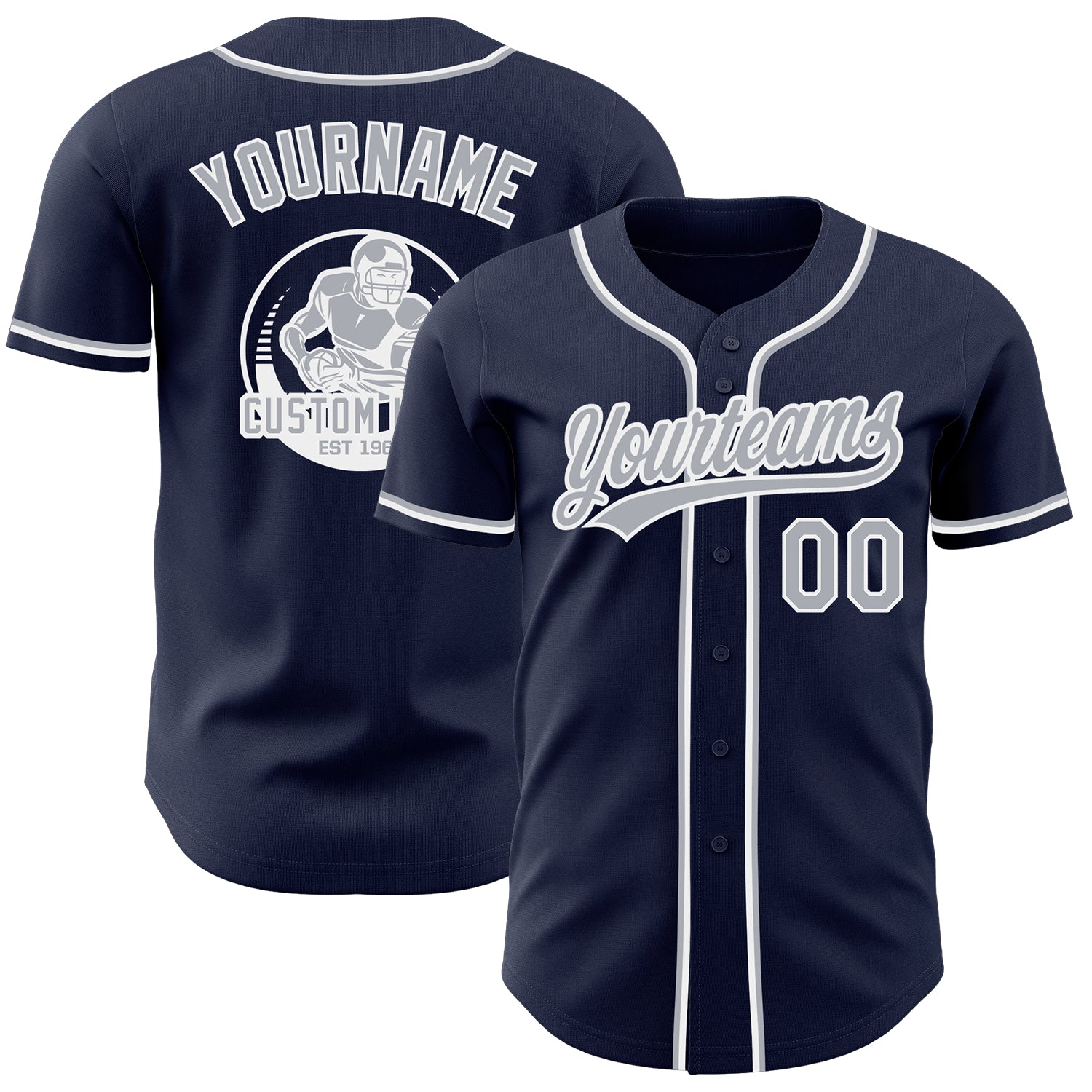 Custom Navy Gray-White Authentic Baseball Jersey