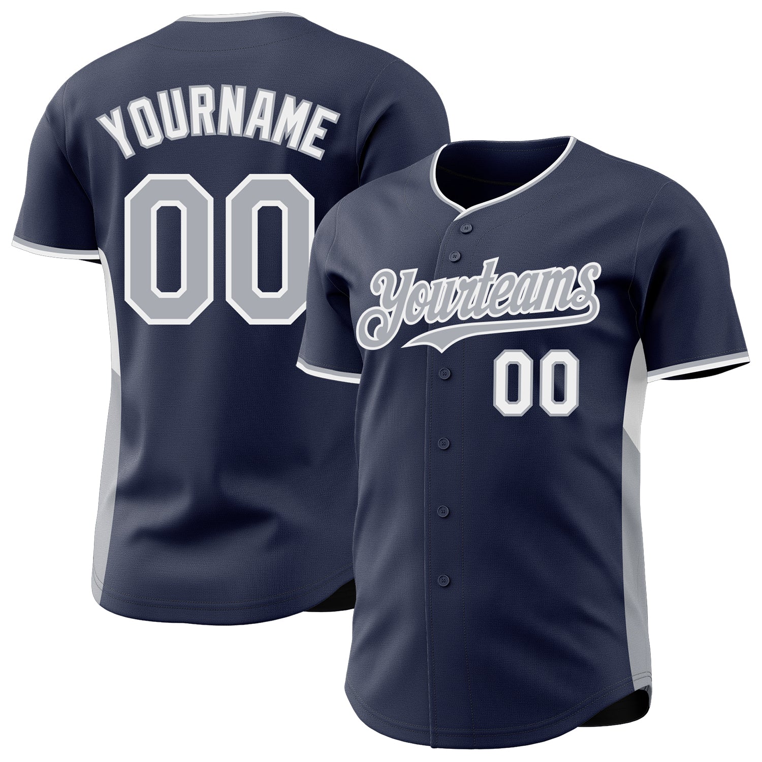 Custom Navy Gray-White Classic Color Block Side Panel Stripe Authentic Baseball Jersey