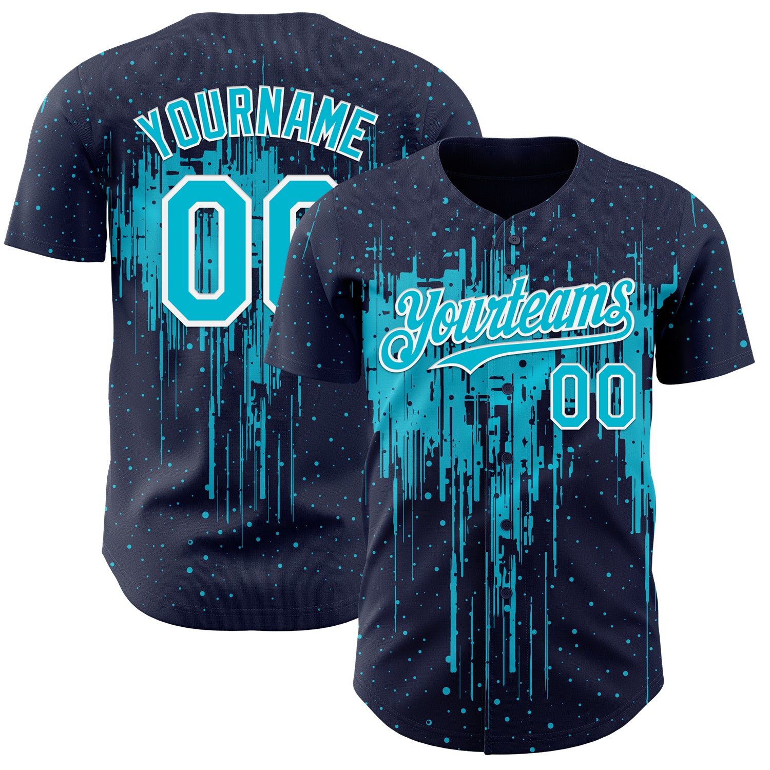 Custom Navy Lakes Blue-White 3D Pattern Design Dripping Splatter Paint Authentic Baseball Jersey