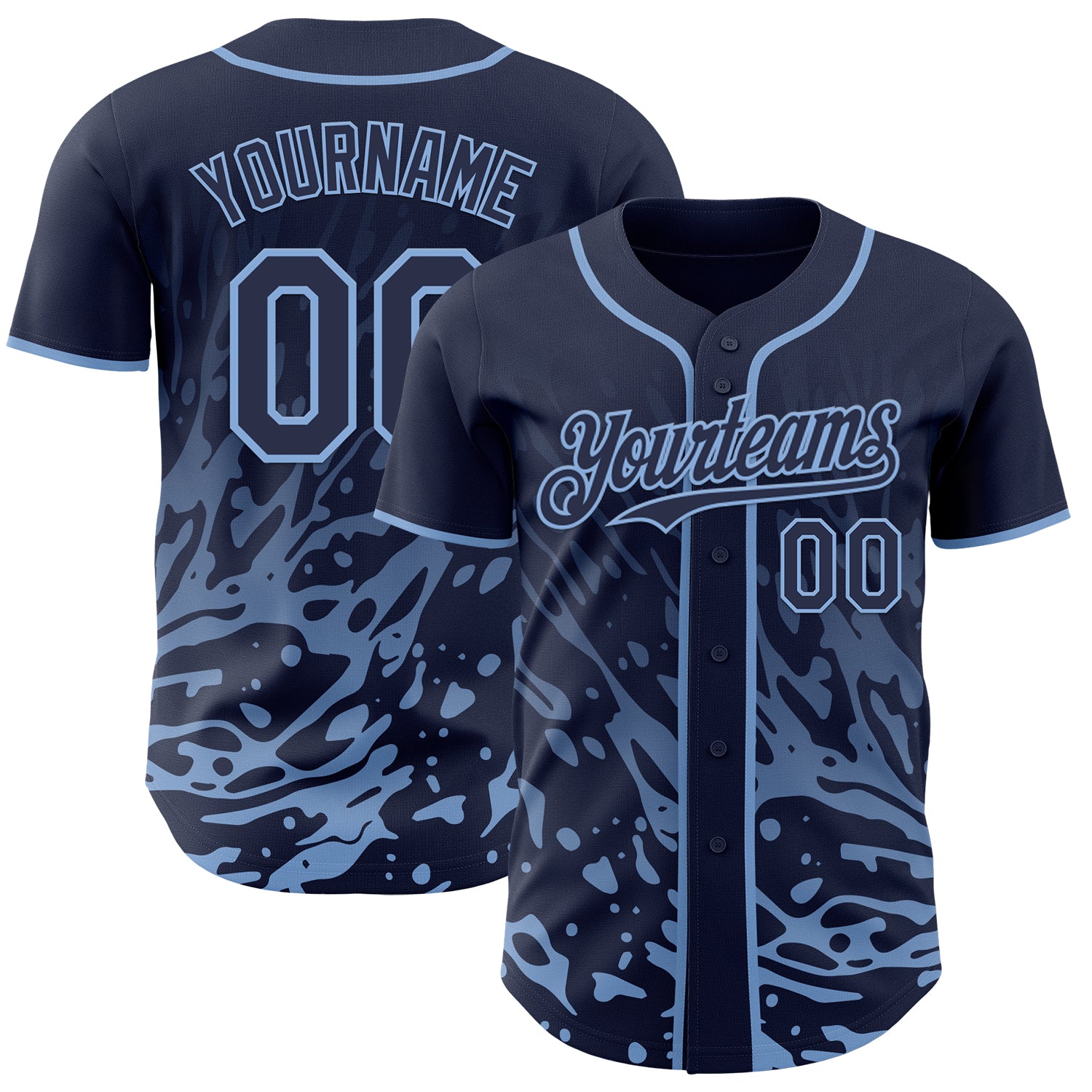 Custom Navy-Light Blue Fluid Liquid Wave Splatter Authentic Baseball Jersey