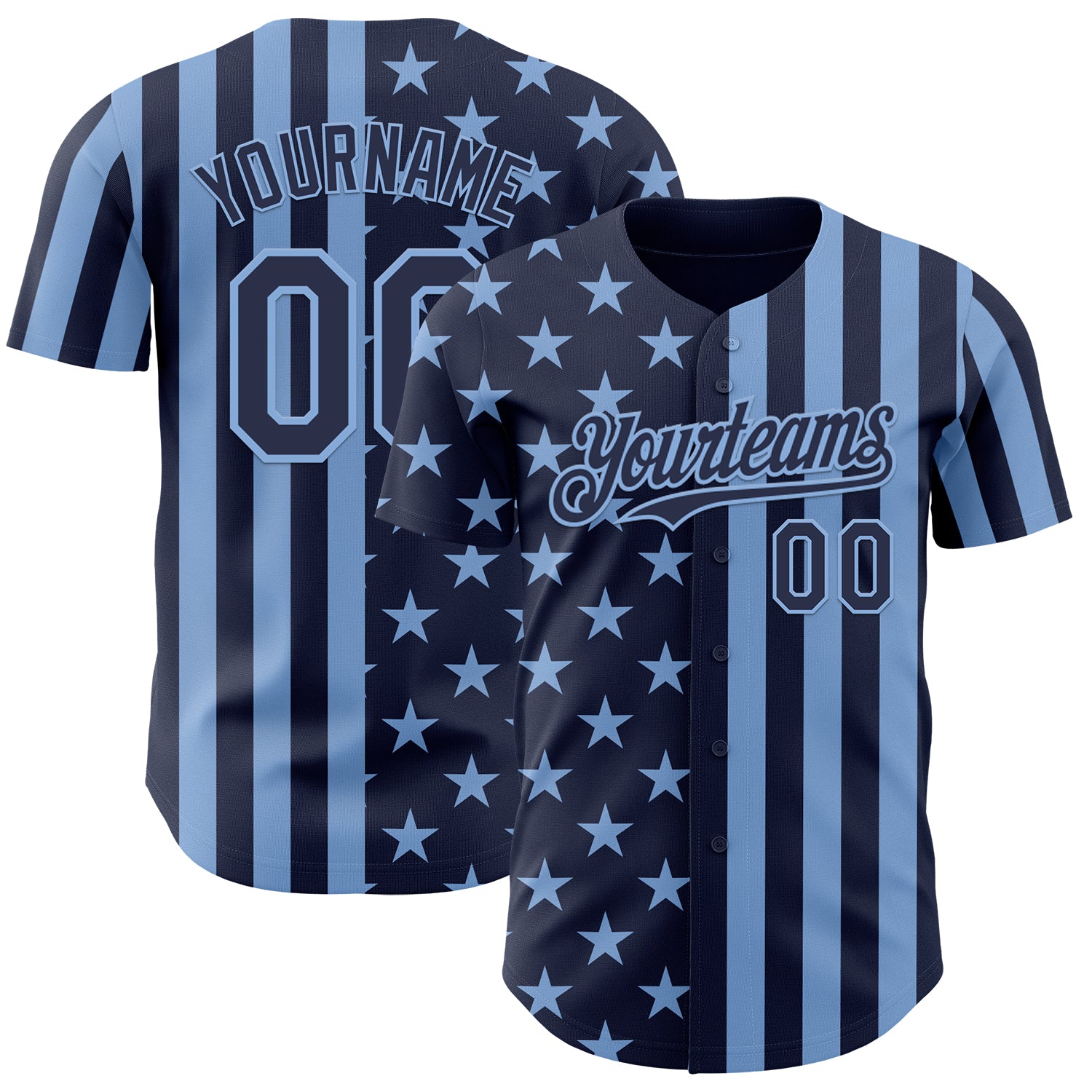 Custom Navy-Light Blue USA Flag Patriotic Split Stars and Stripes Authentic Baseball Jersey