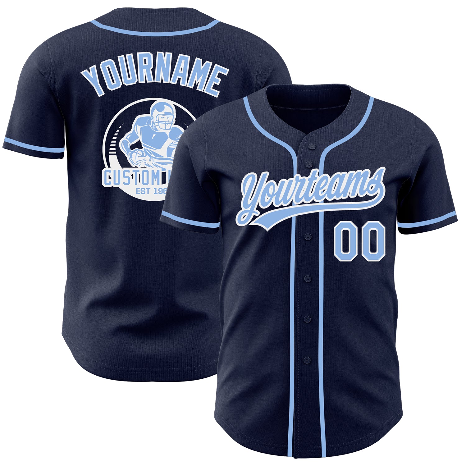 Custom Navy Light Blue-White Authentic Baseball Jersey
