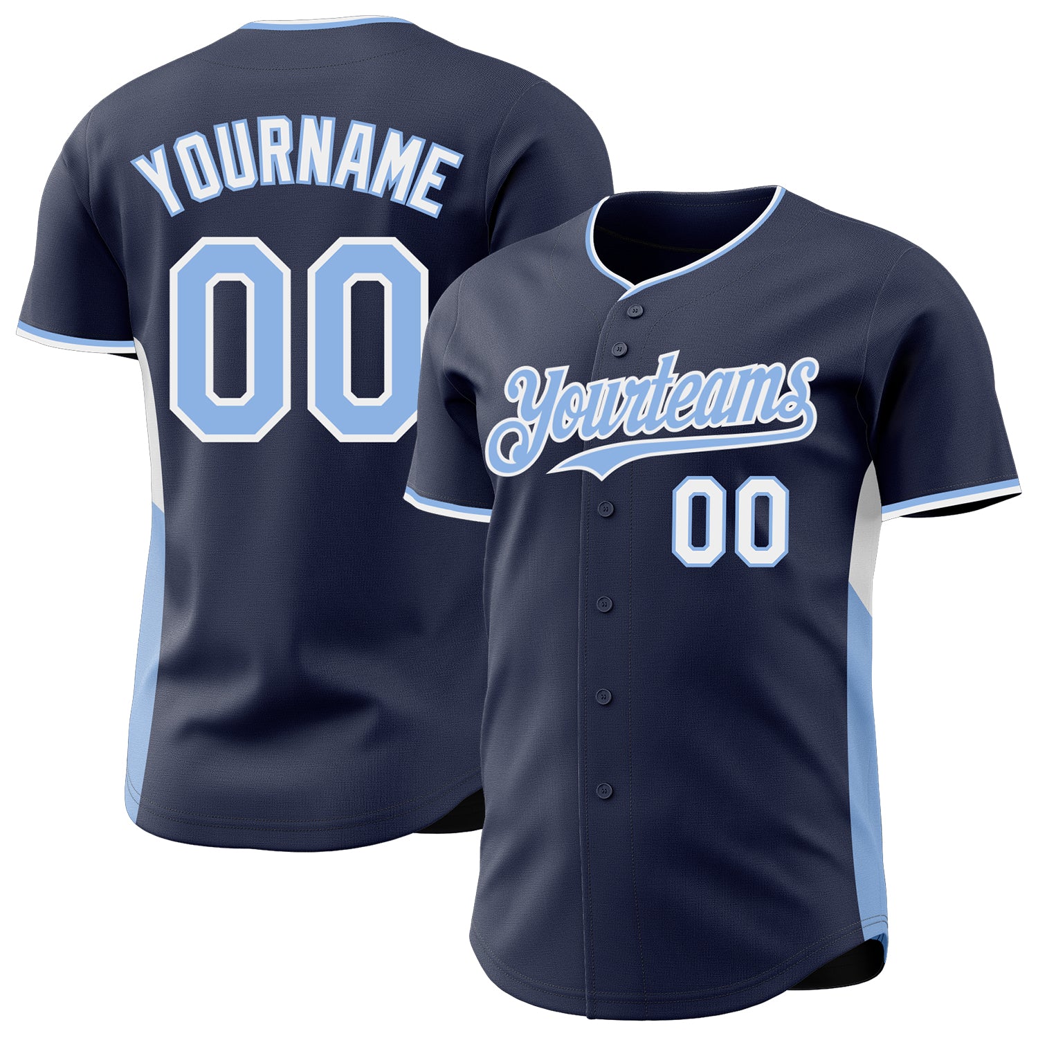 Custom Navy Light Blue-White Classic Color Block Side Panel Stripe Authentic Baseball Jersey