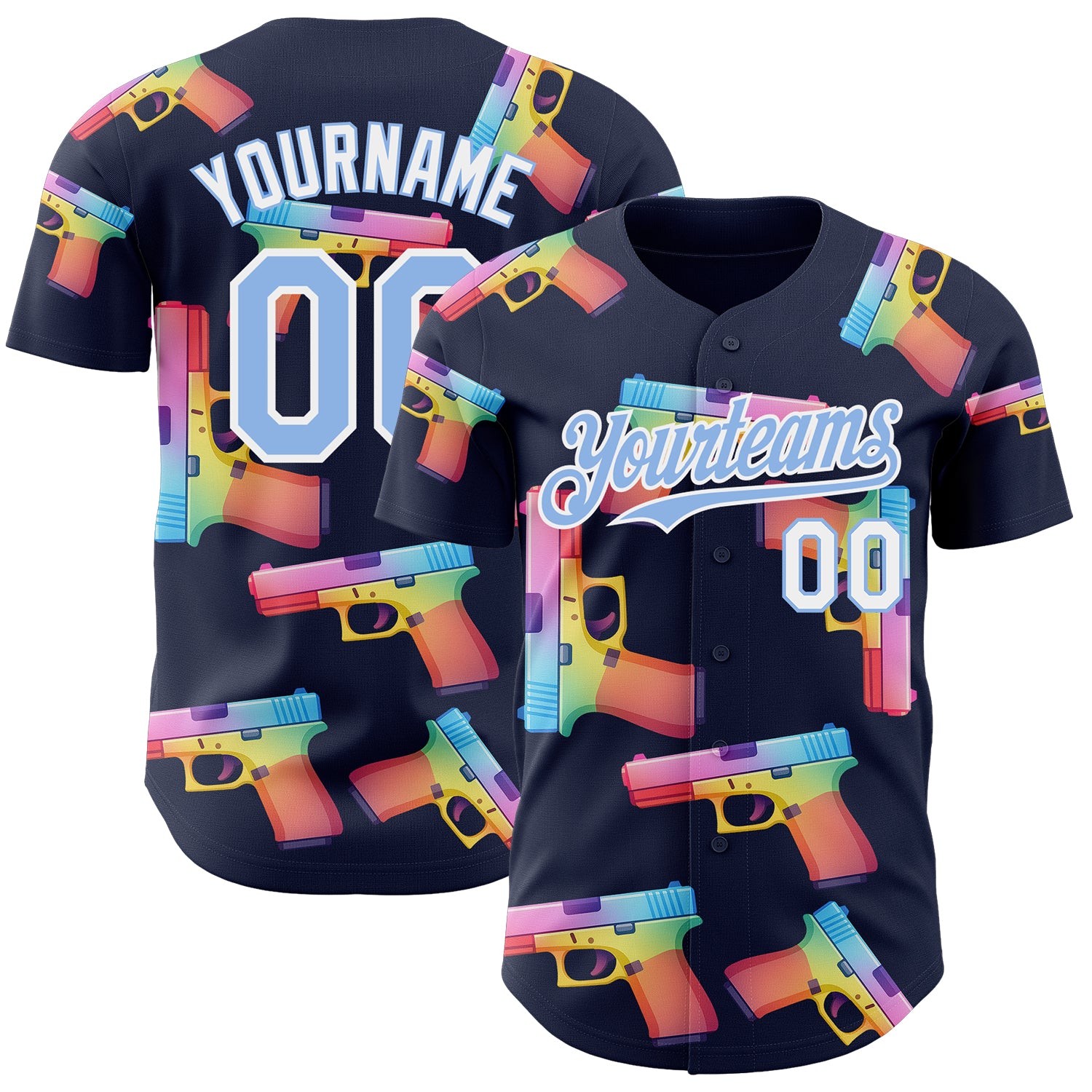 Custom Navy Light Blue-White Colorful Firepower 3D Pattern Design Authentic Baseball Jersey
