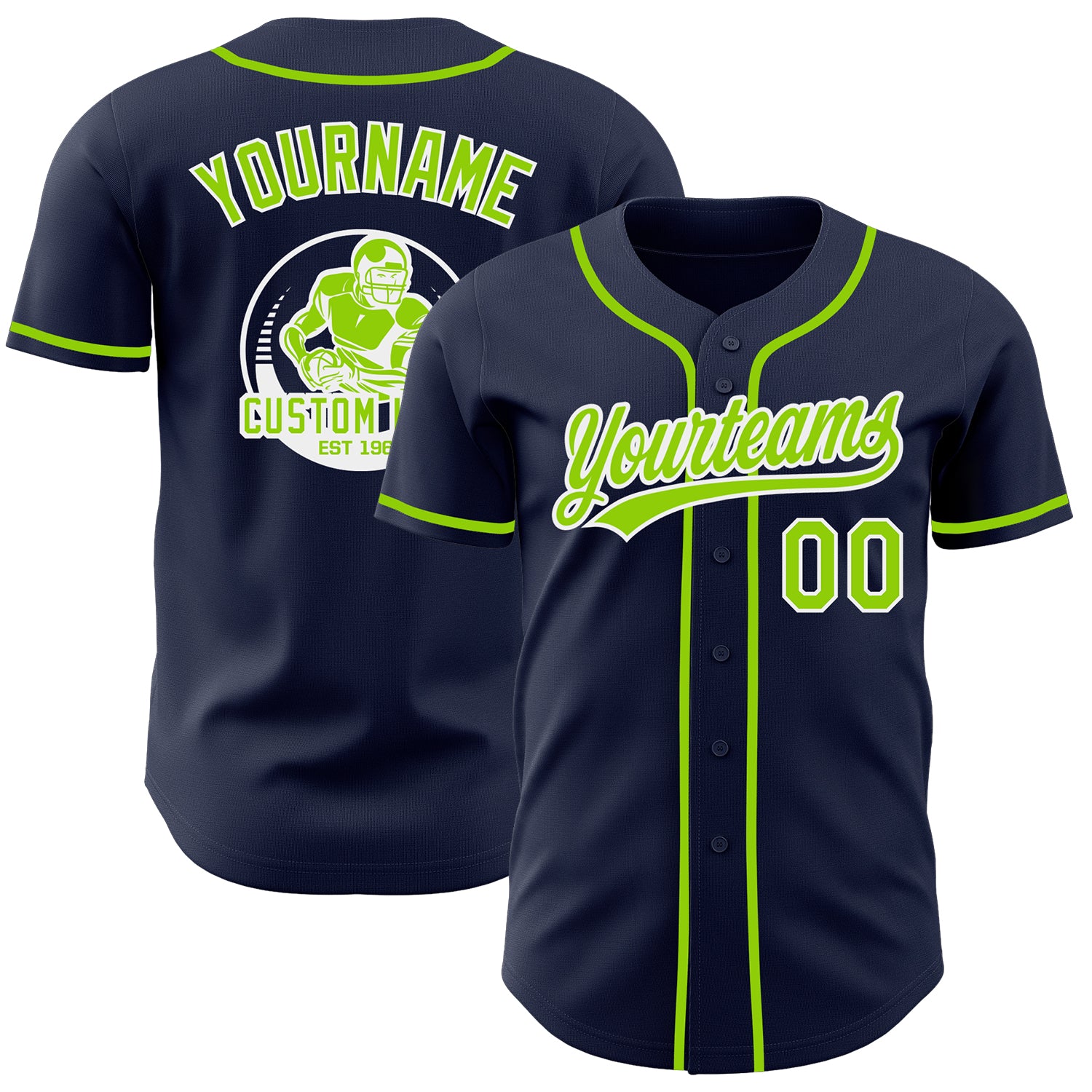 Custom Navy Neon Green-White Authentic Baseball Jersey