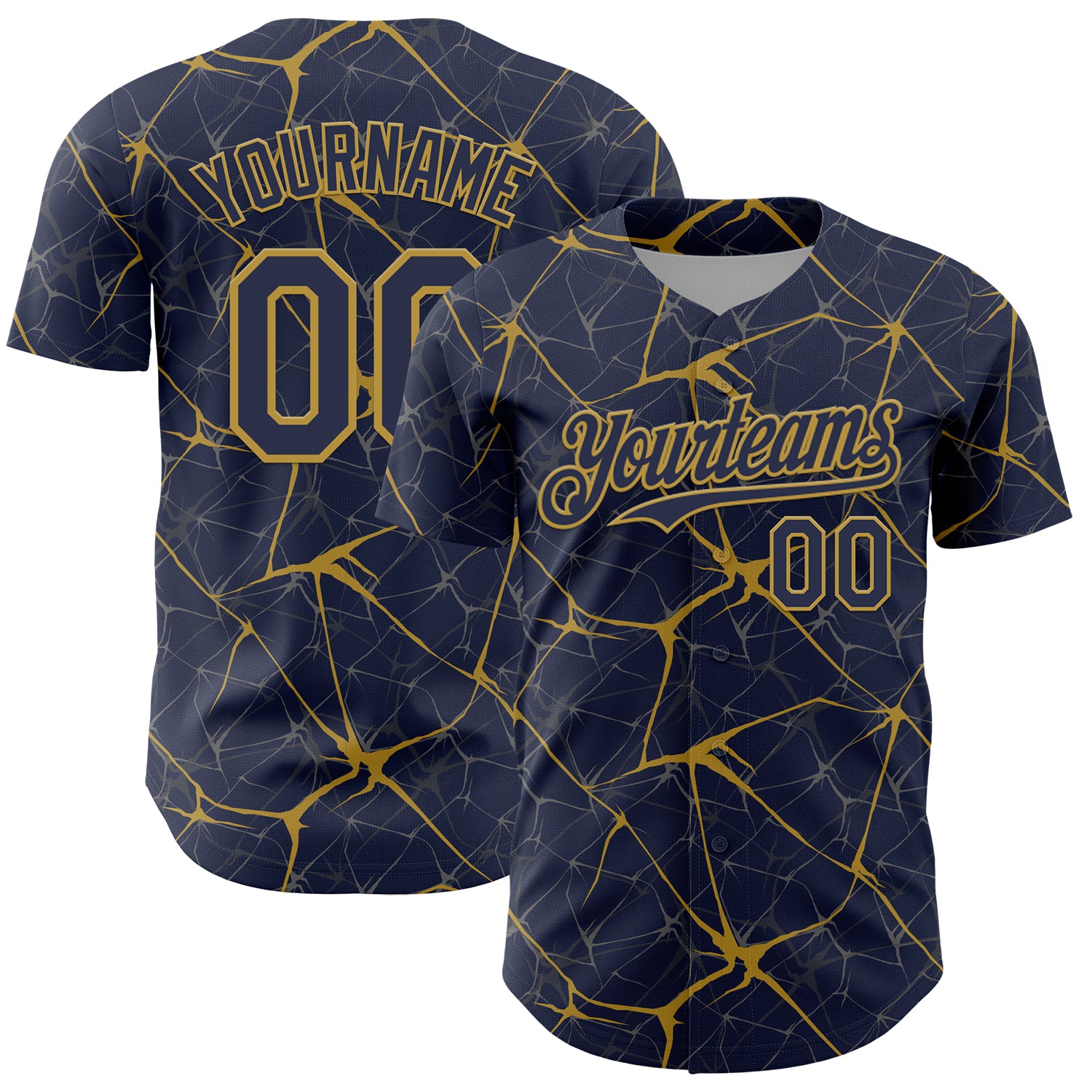 Custom Navy Old Gold 3D Pattern Design Abstract Network Authentic Baseball Jersey