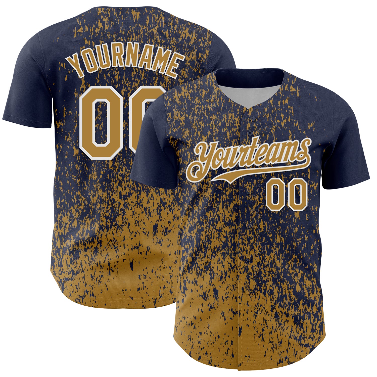 Custom Navy Old Gold-White 3D Pattern Design Abstract Fragment Splatter Authentic Baseball Jersey