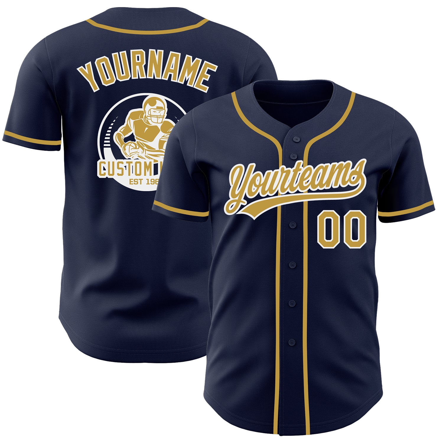 Custom Navy Old Gold-White Authentic Baseball Jersey
