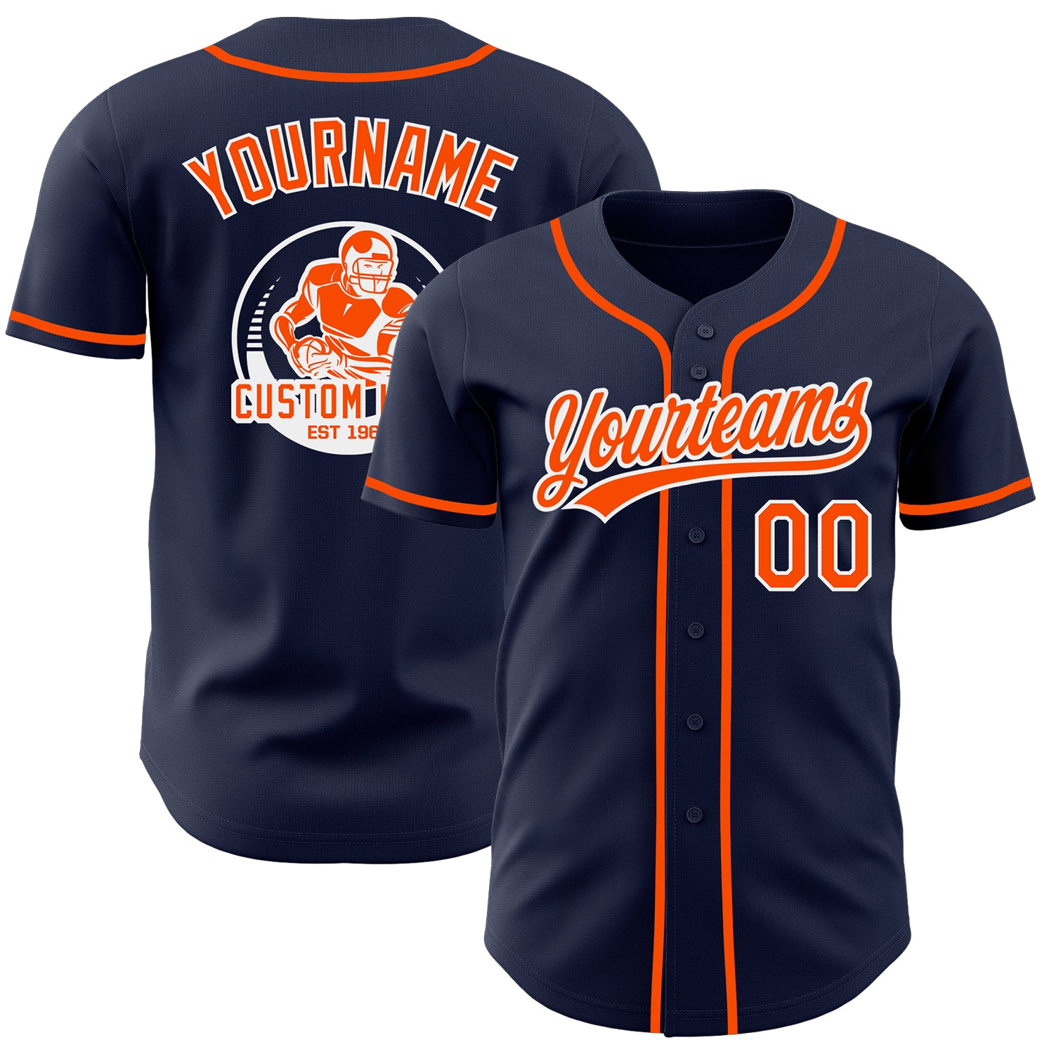 Custom Navy Orange-White Authentic Baseball Jersey