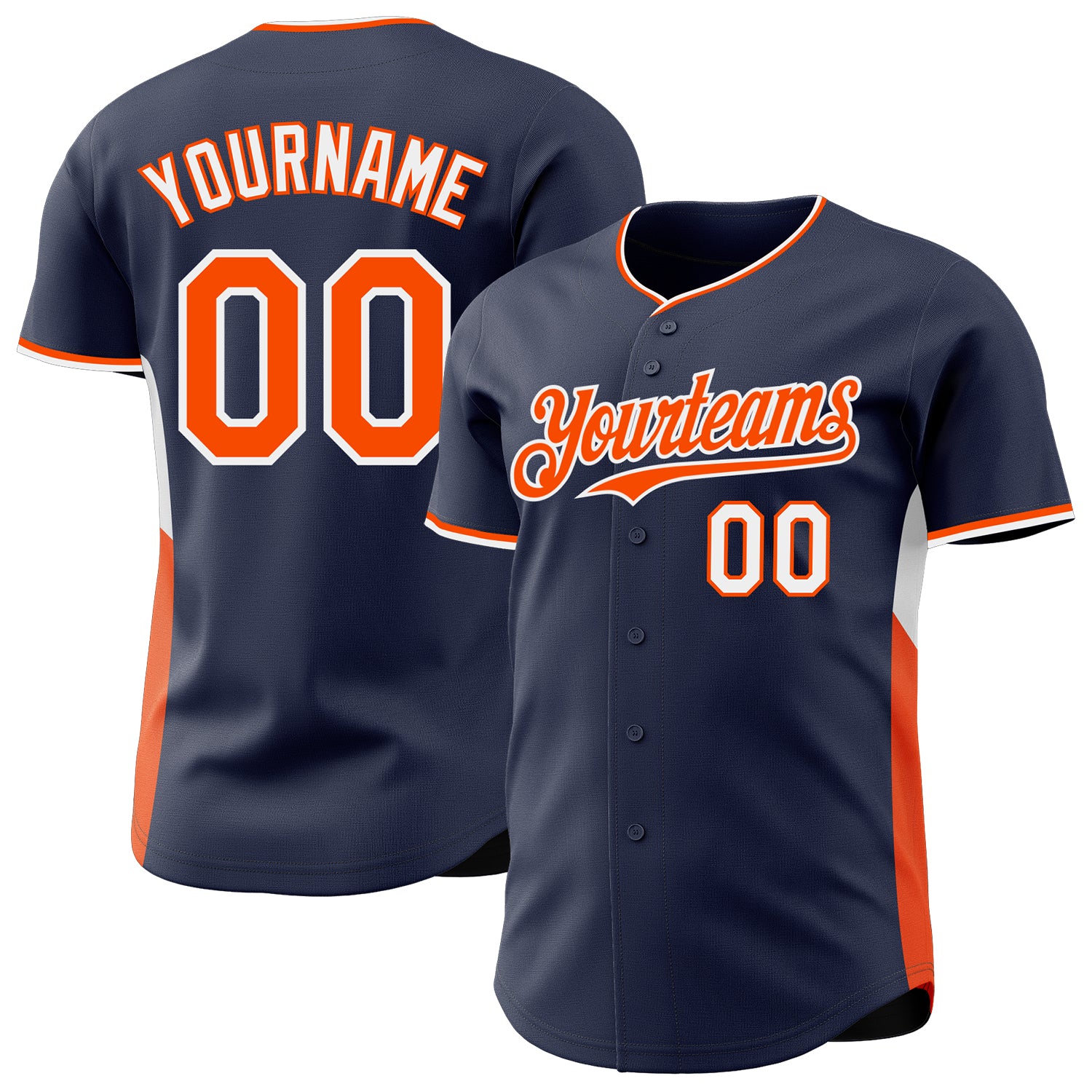 Custom Navy Orange-White Classic Color Block Side Panel Stripe Authentic Baseball Jersey