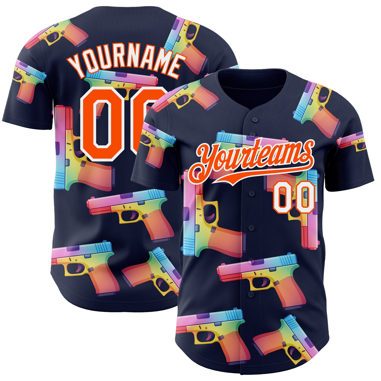 Custom Navy Orange-White Colorful Firepower 3D Pattern Design Authentic Baseball Jersey