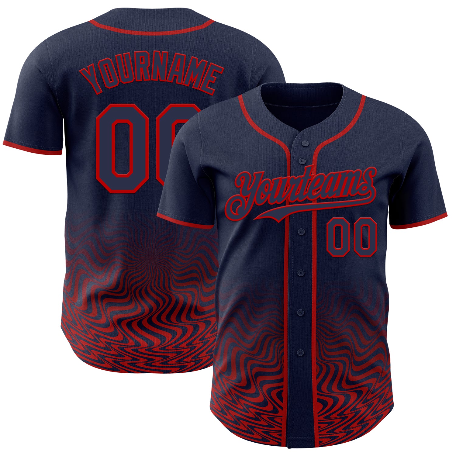 Custom Navy-Red Fluid Wave Psychedelic Swirl Authentic Baseball Jersey