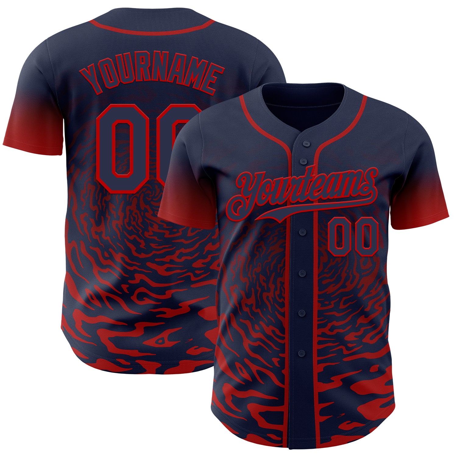 Custom Navy-Red Fluid Wave Splatter Gradient Authentic Baseball Jersey