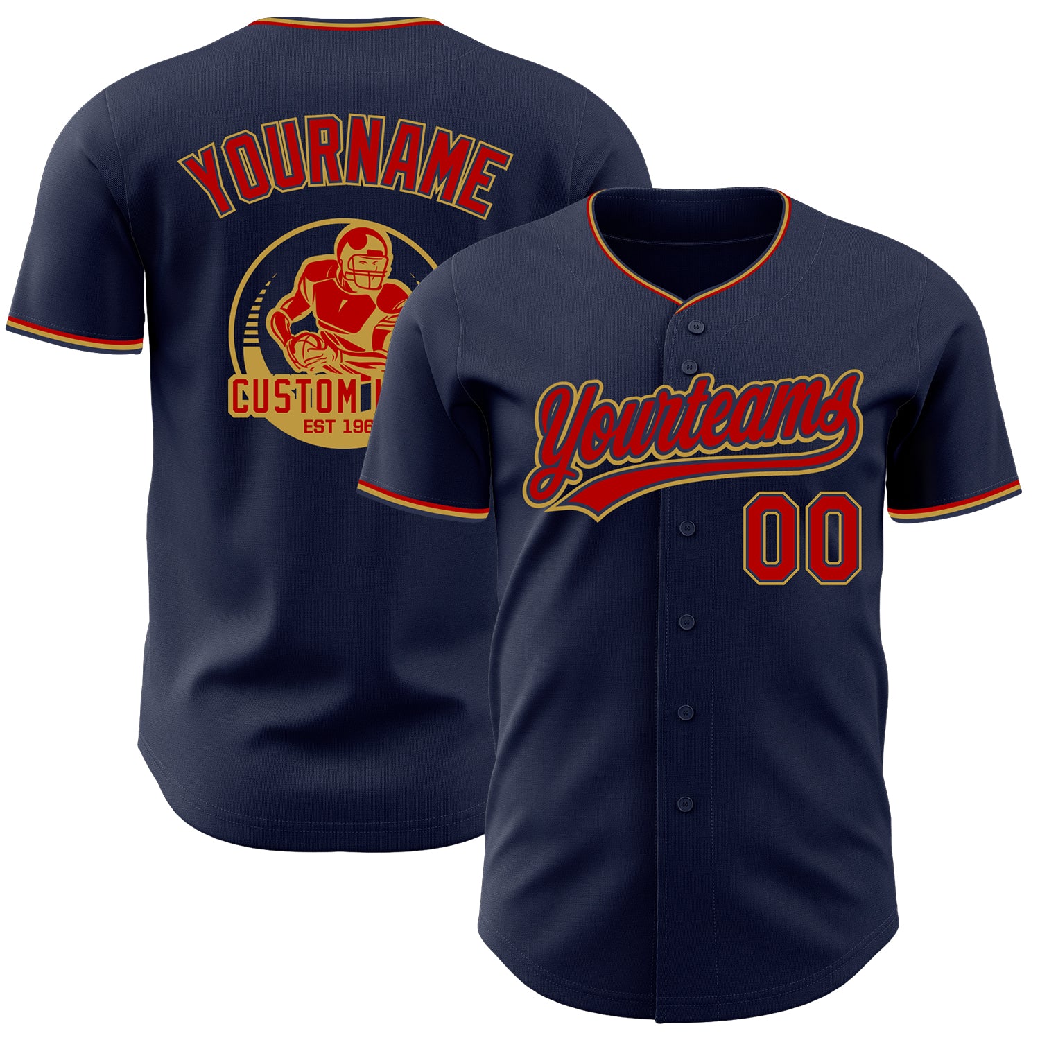 Custom Navy Red-Old Gold Authentic Baseball Jersey