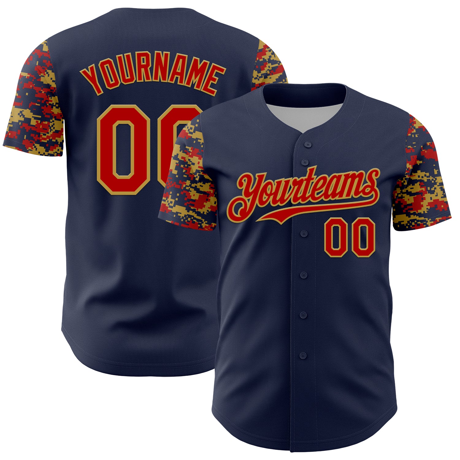 Custom Navy Red-Old Gold Digital Camo Two Tone Authentic Baseball Jersey