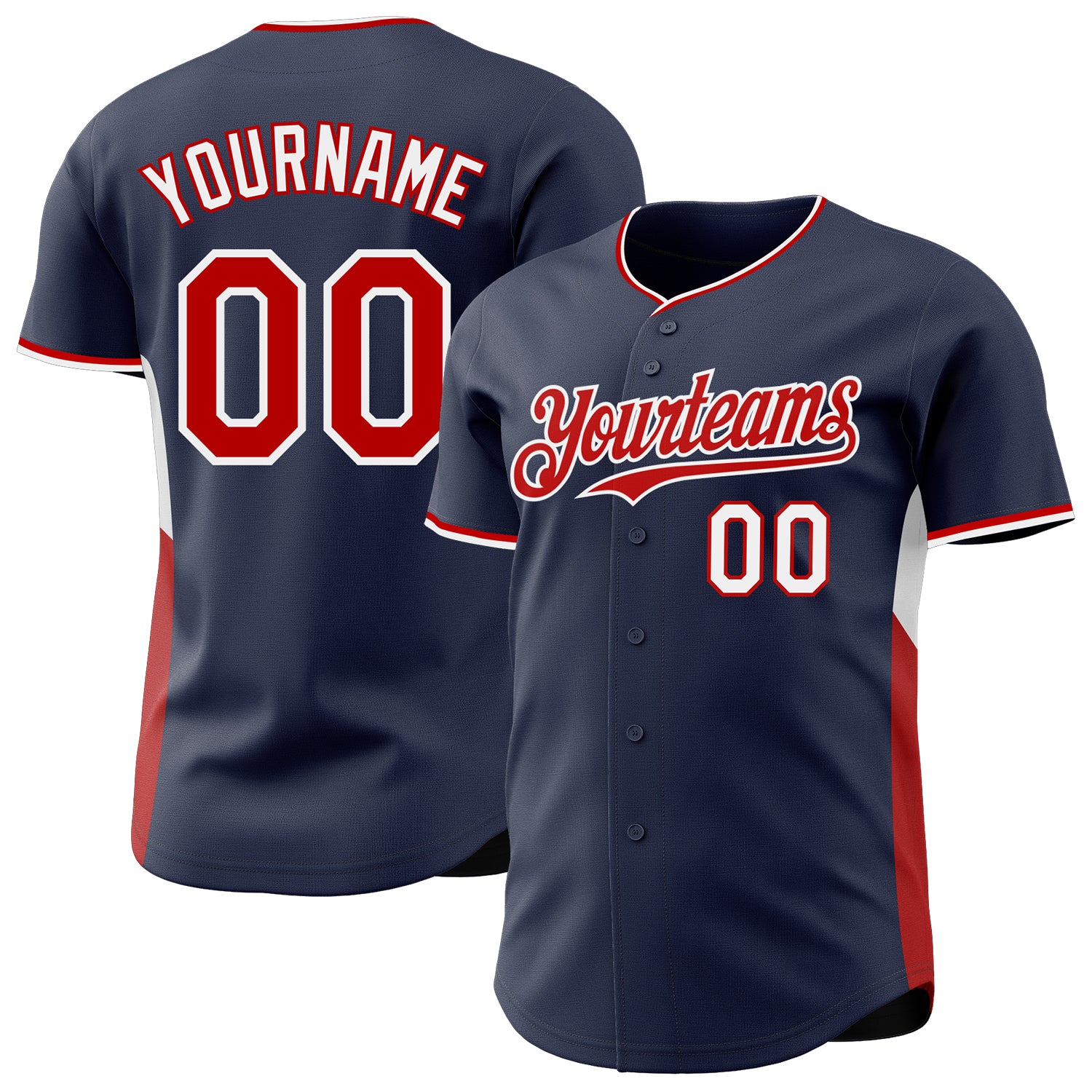 Custom Navy Red-White Classic Color Block Side Panel Stripe Authentic Baseball Jersey