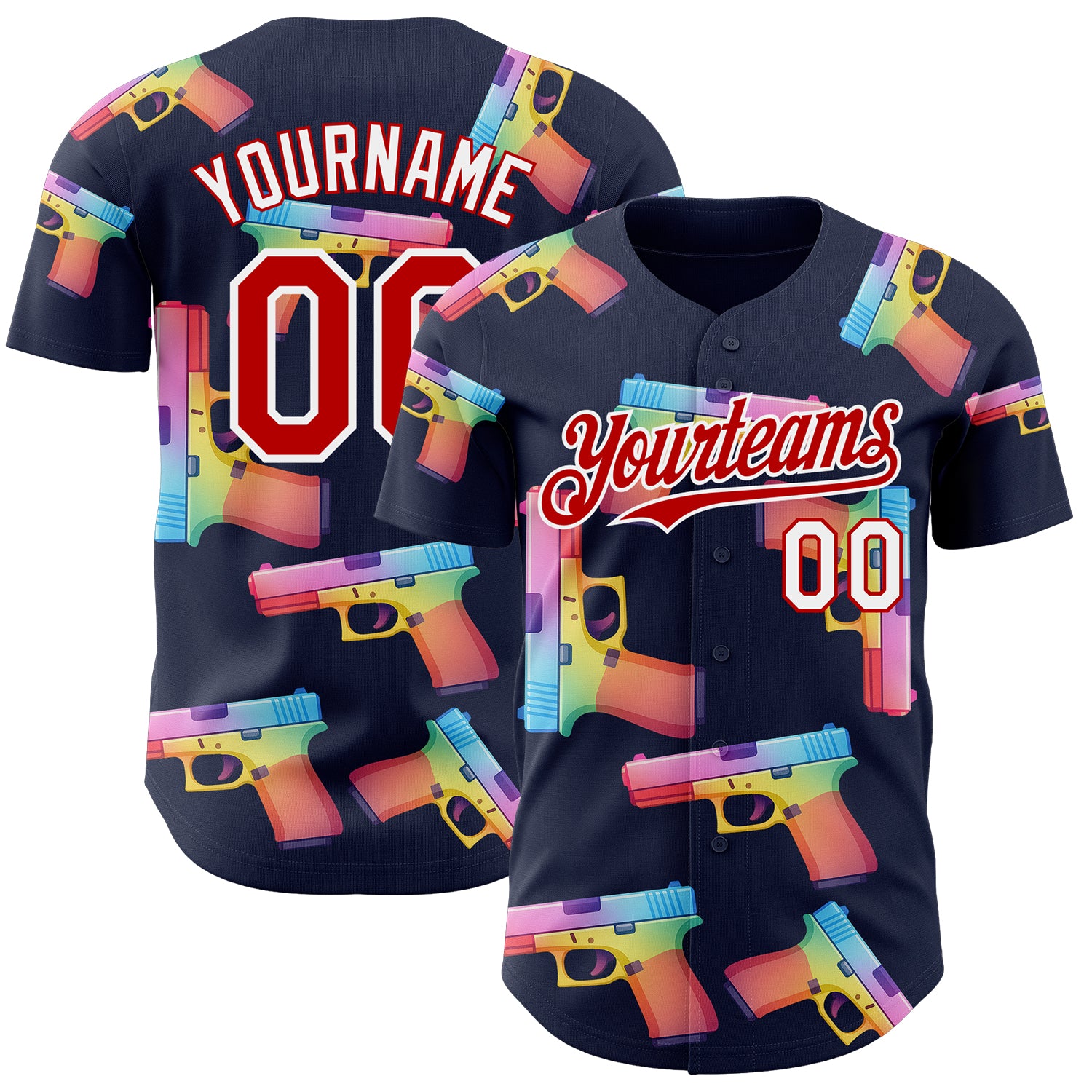 Custom Navy Red-White Colorful Firepower 3D Pattern Design Authentic Baseball Jersey