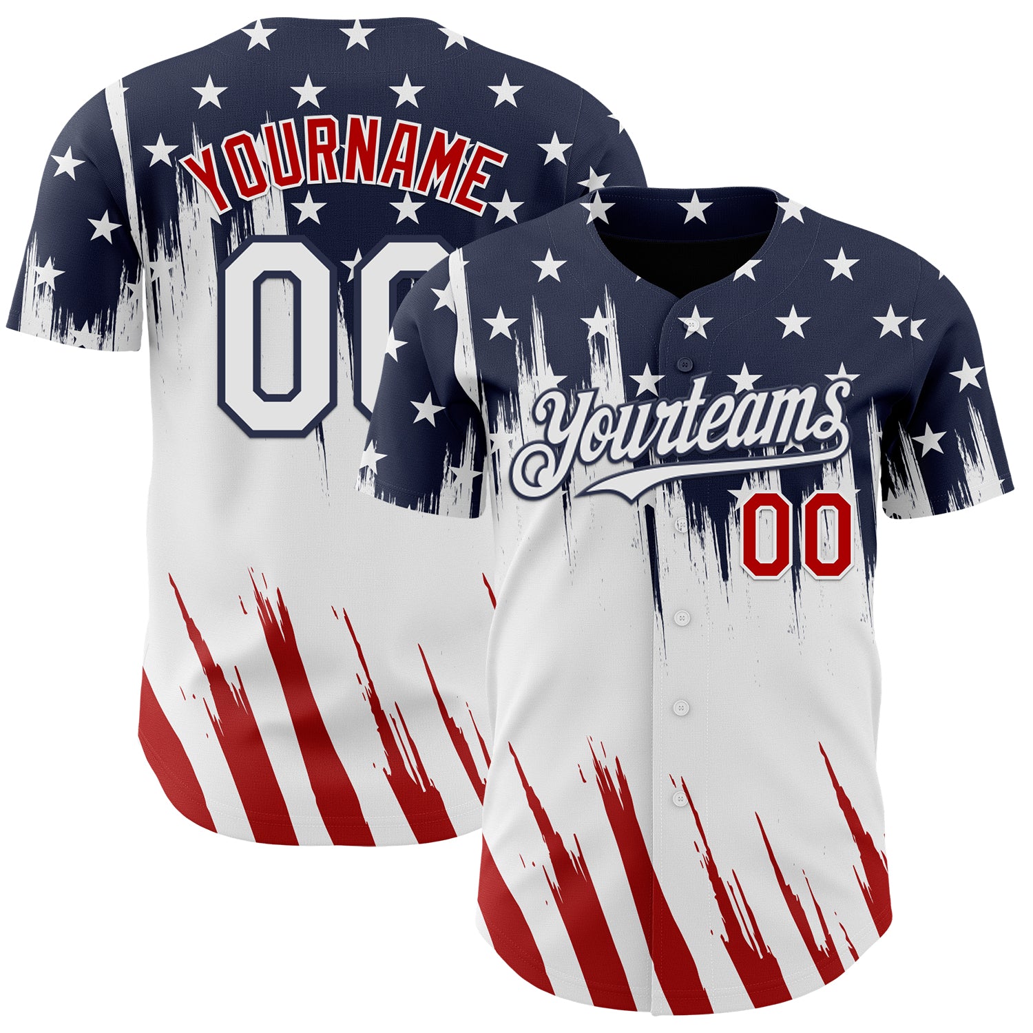 Custom Navy Red-White USA American Flag Authentic Baseball Jersey