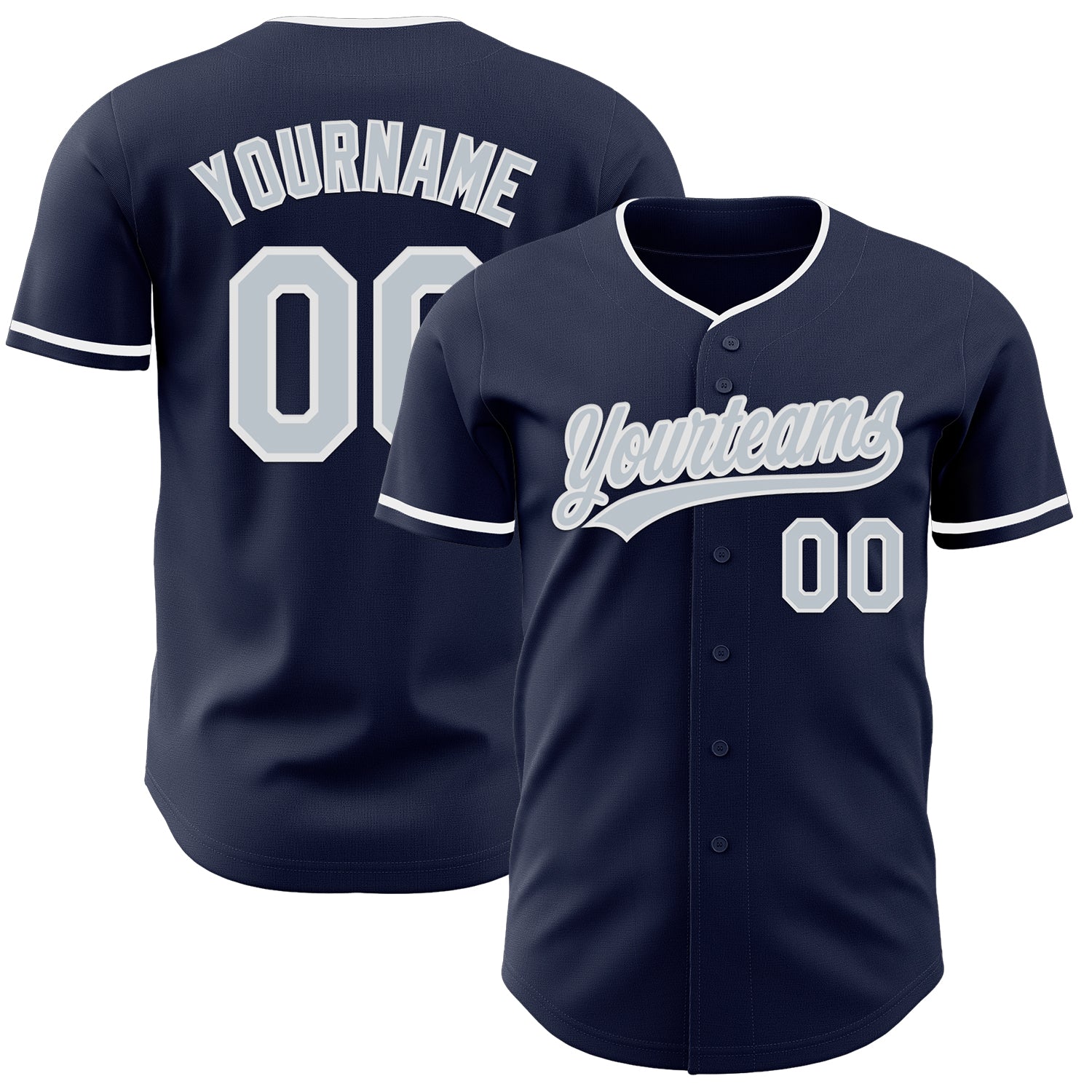 Custom Navy Silver-White Authentic Baseball Jersey