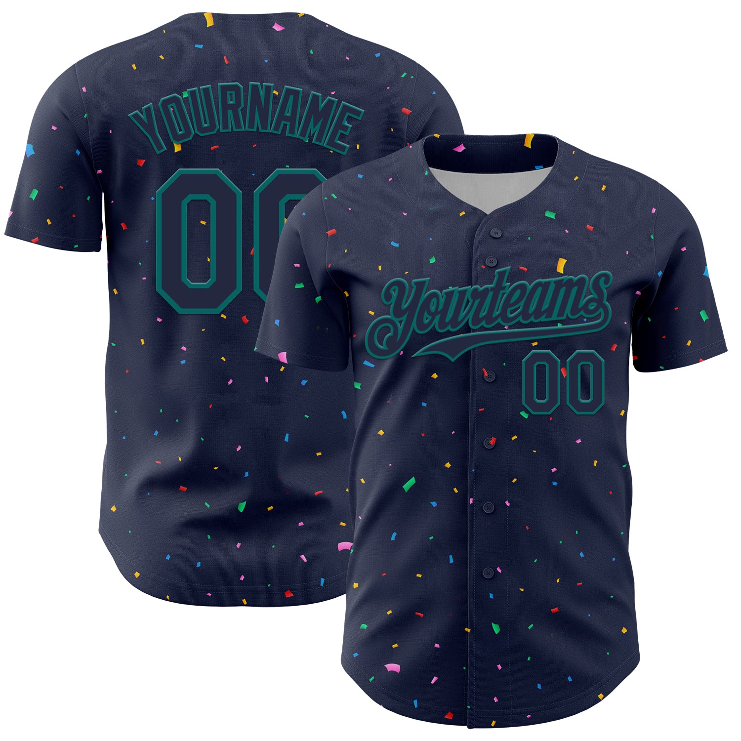 Custom Navy Teal 3D Pattern Design Confetti Colorful Speckle Authentic Baseball Jersey