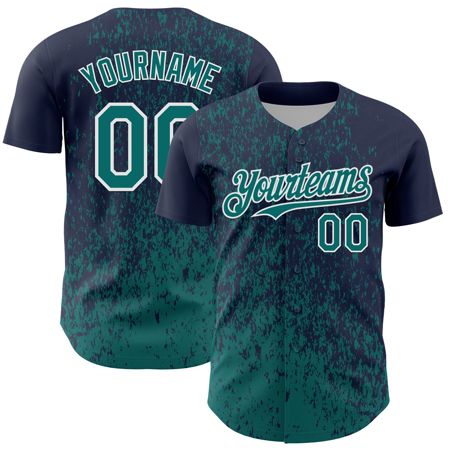 Custom Navy Teal-White 3D Pattern Design Abstract Fragment Splatter Authentic Baseball Jersey