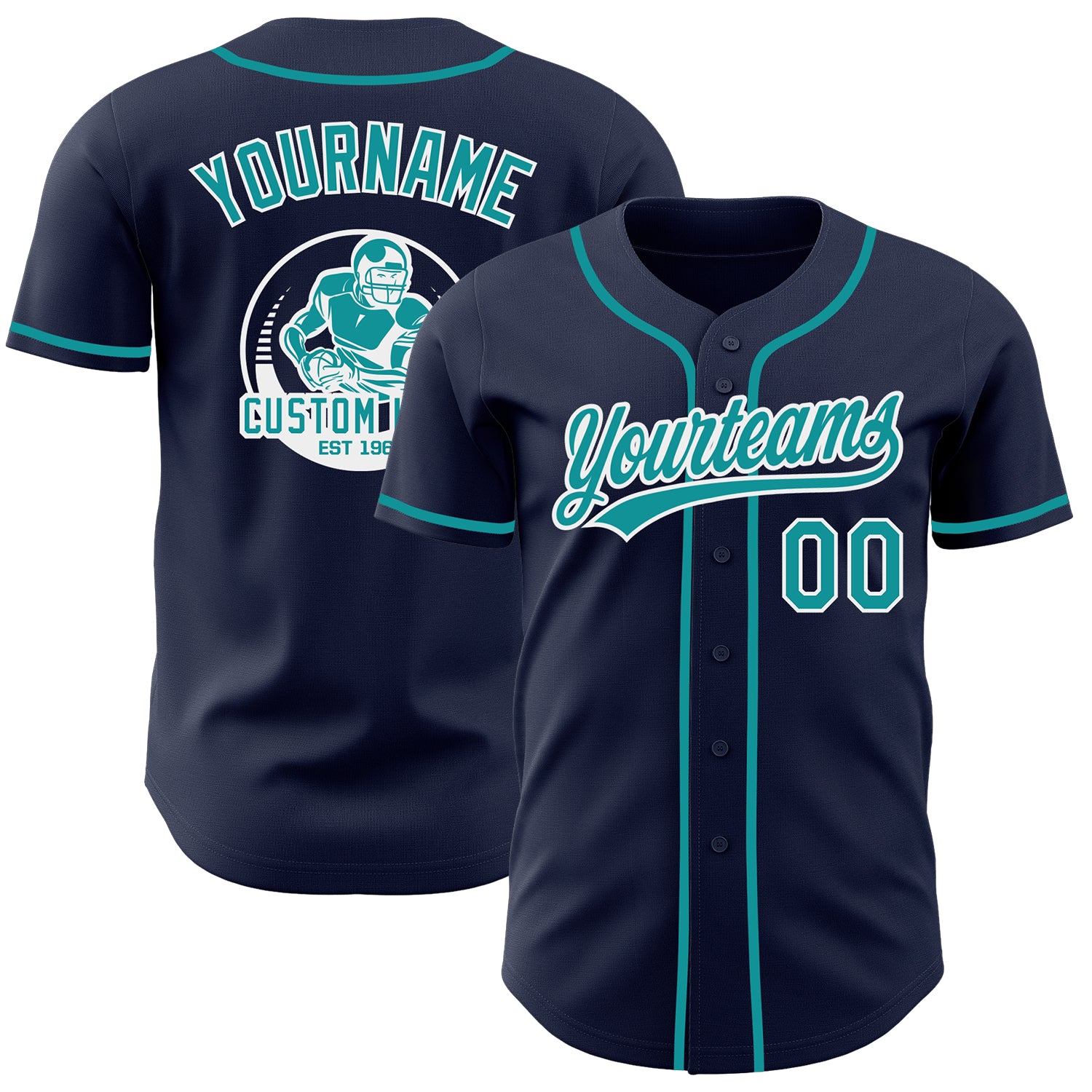 Custom Navy Teal-White Authentic Baseball Jersey