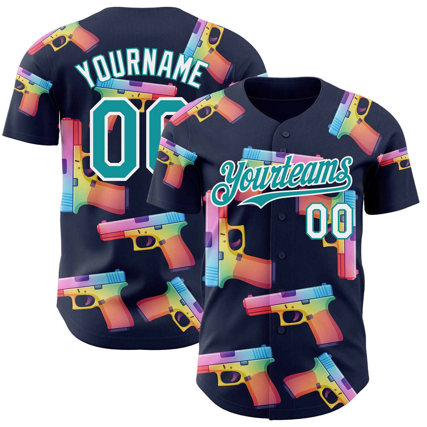 Custom Navy Teal-White Colorful Firepower 3D Pattern Design Authentic Baseball Jersey