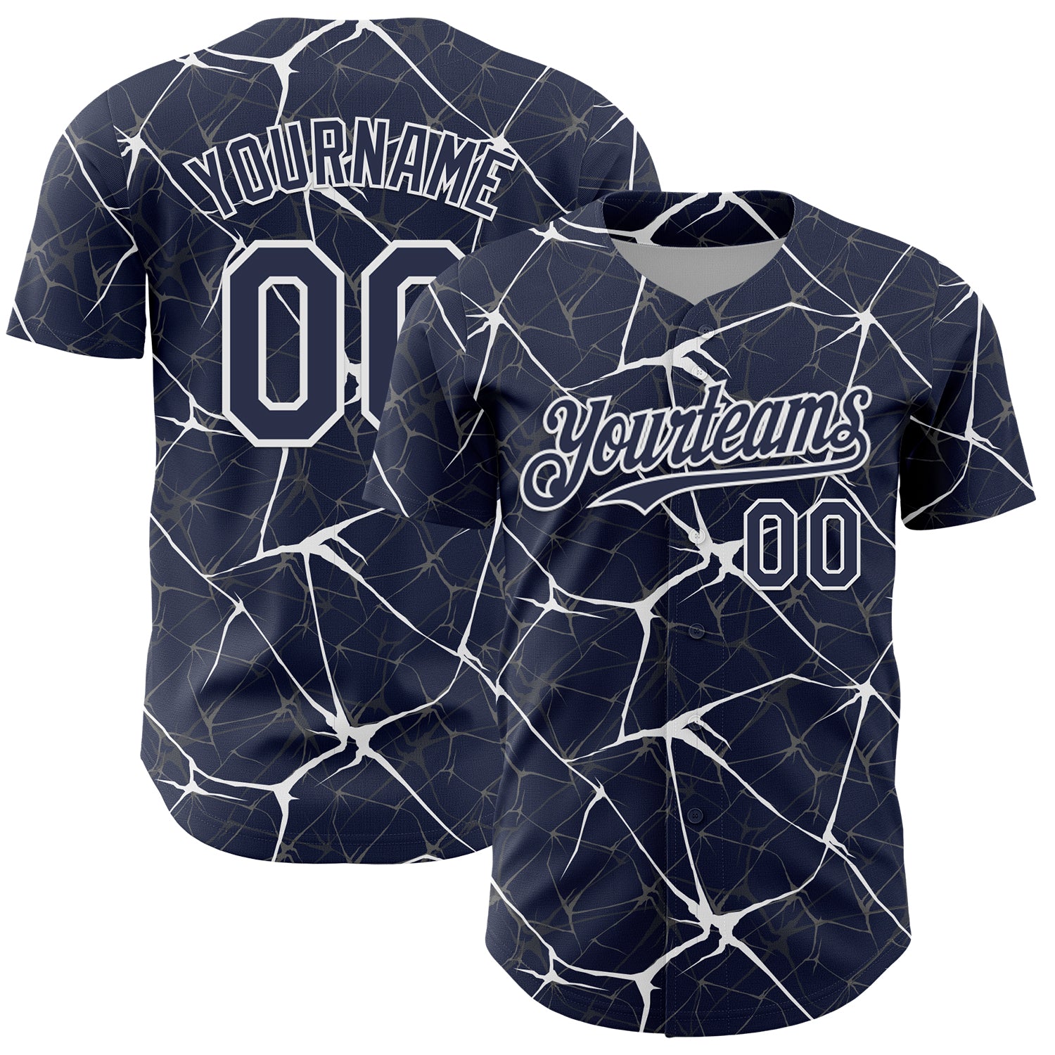 Custom Navy White 3D Pattern Design Abstract Network Authentic Baseball Jersey