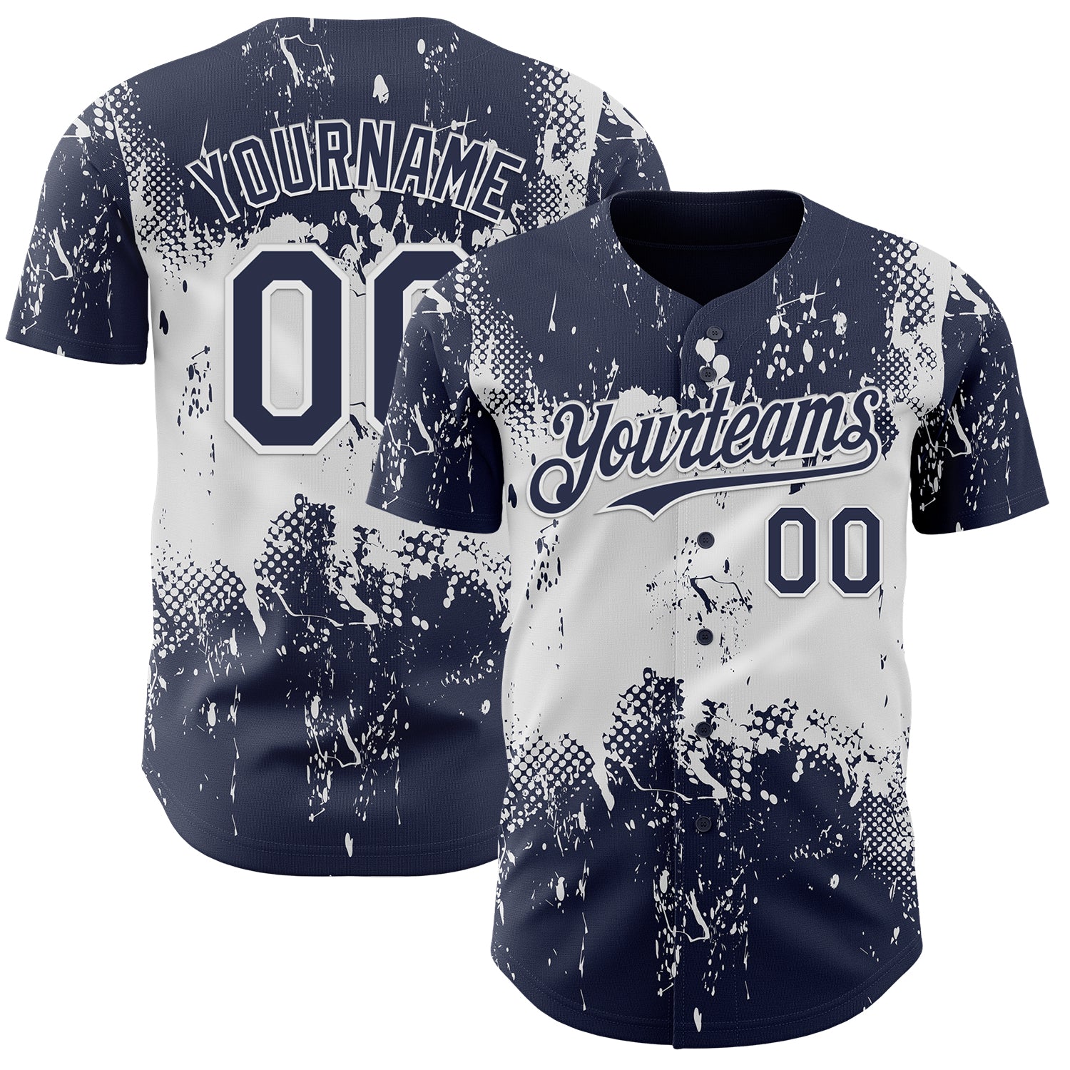 Custom Navy White 3D Pattern Design Abstract Splatter Grunge Paint Authentic Baseball Jersey