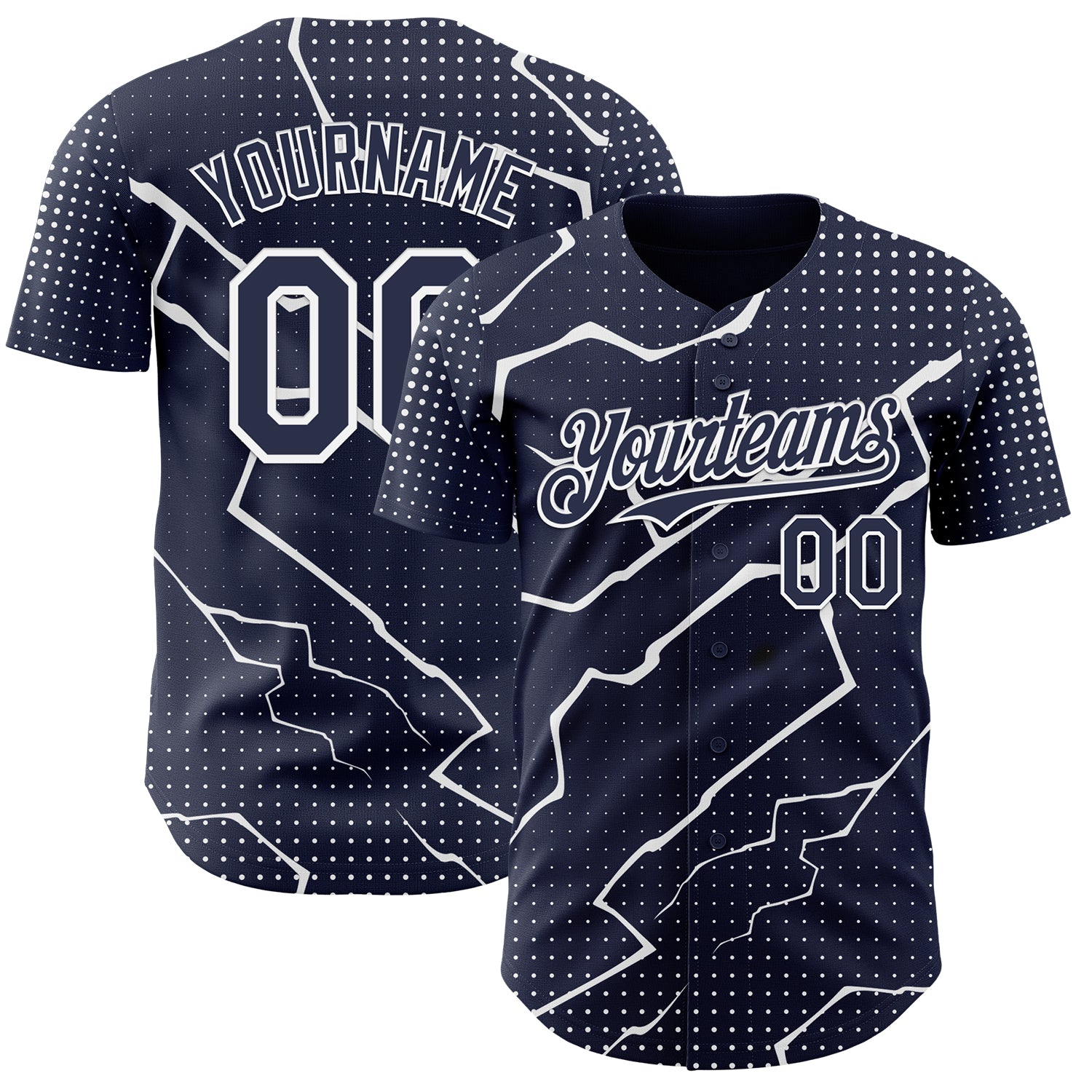 Custom Navy White 3D Pattern Design Lightning Polka Dot Authentic Baseball Jersey