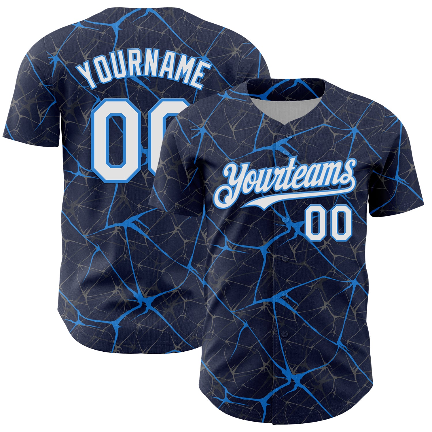Custom Navy White-Electric Blue 3D Pattern Design Abstract Network Authentic Baseball Jersey