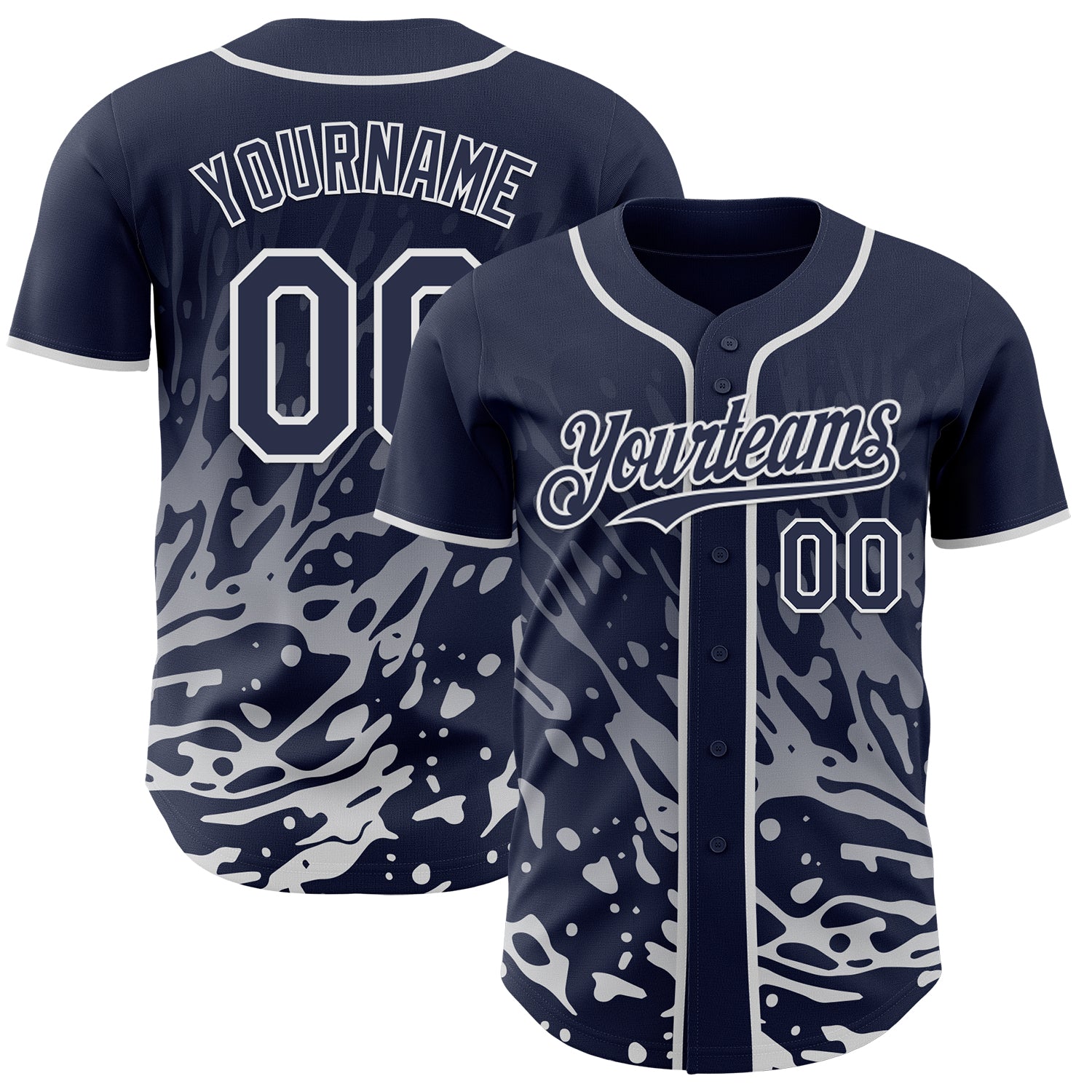Custom Navy-White Fluid Liquid Wave Splatter Authentic Baseball Jersey