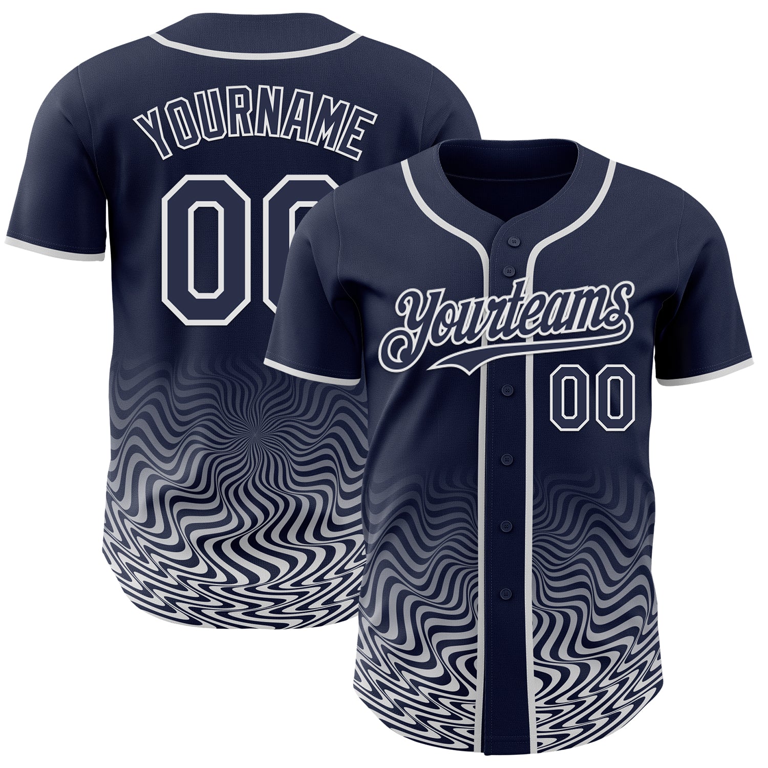 Custom Navy-White Fluid Wave Psychedelic Swirl Authentic Baseball Jersey