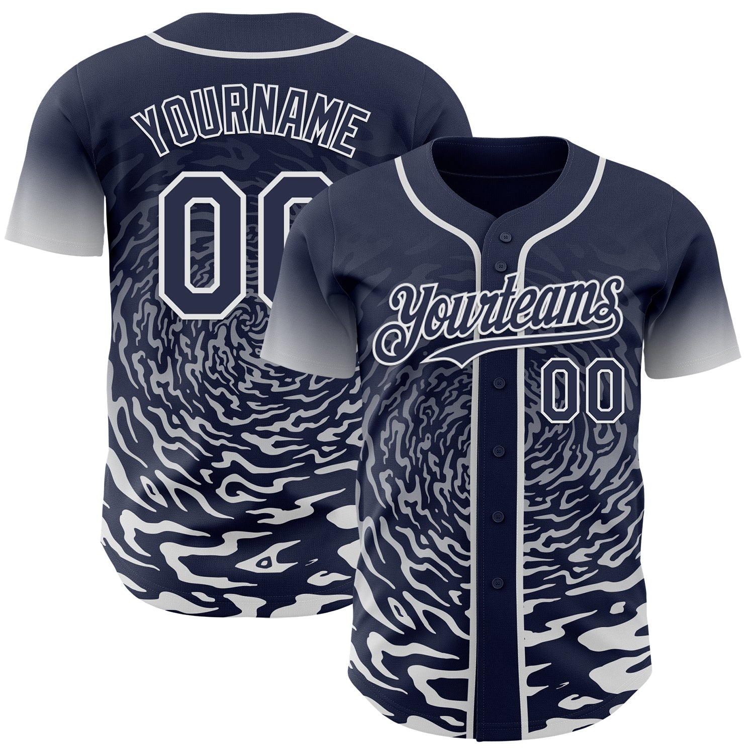 Custom Navy-White Fluid Wave Splatter Gradient Authentic Baseball Jersey