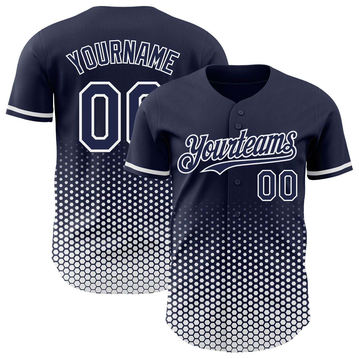 Custom Navy-White Geometric Hexagonal Dot Gradient Authentic Baseball Jersey