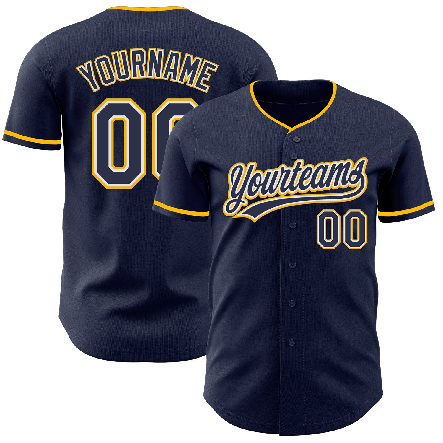 Custom Navy White-Gold Authentic Baseball Jersey