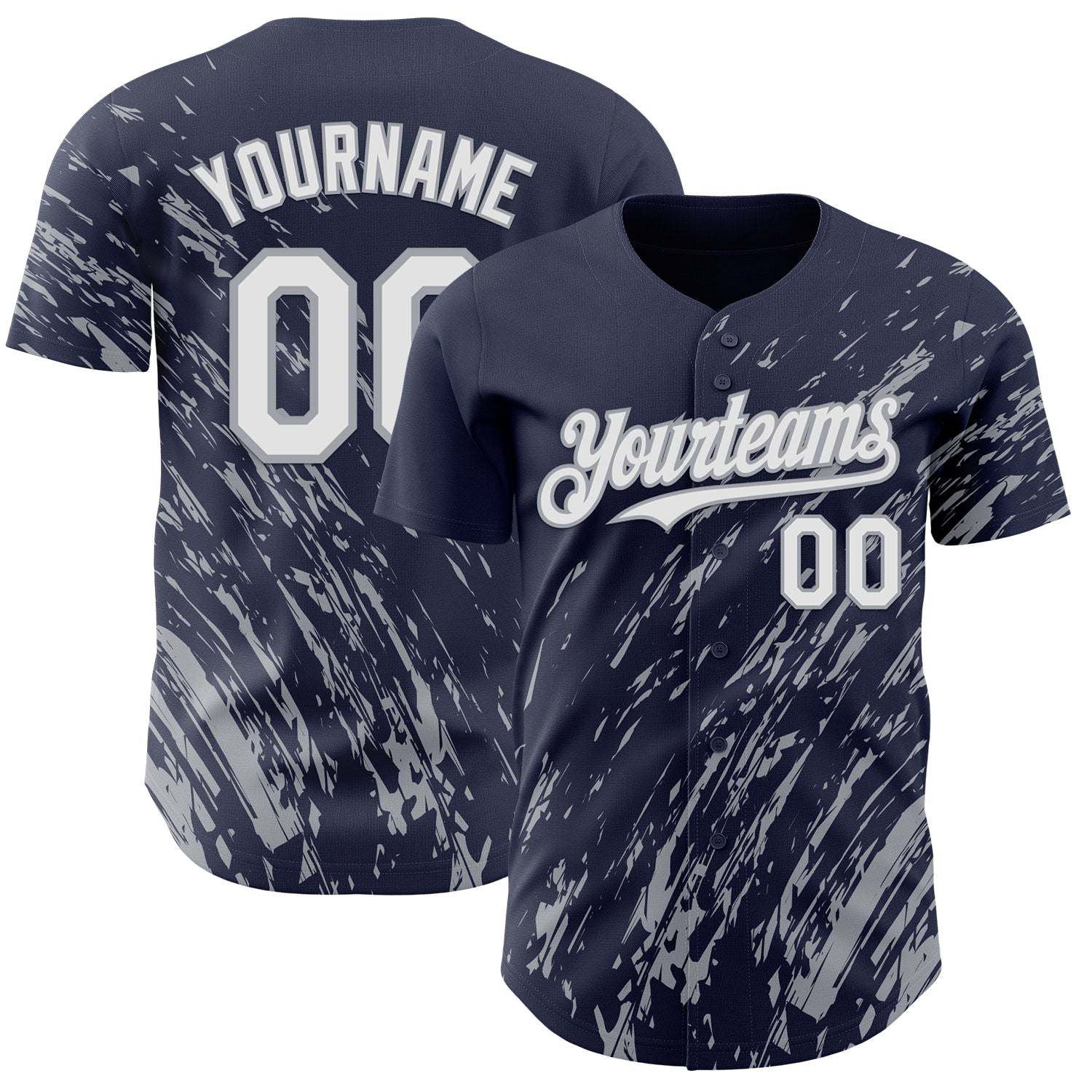 Custom Navy White-Gray 3D Pattern Design Paint Stroke Grunge Streak Authentic Baseball Jersey